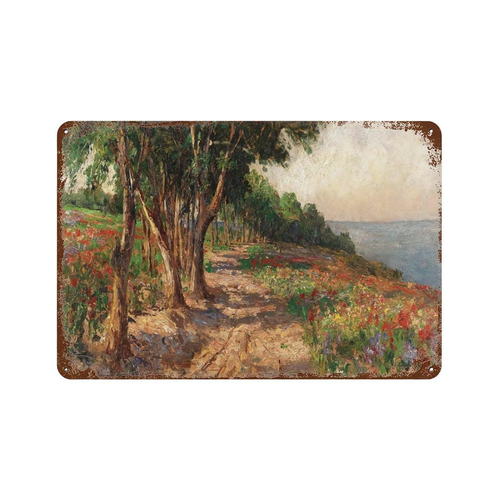 xiaoxiaoshen Vintage Poppy Field Painting_ Rustic Coastal Landscape Wall Decor Art Metal Tin Poster Modern Home Decor Art Home Bar Shop Decorations Vintage Sign 20x30cm