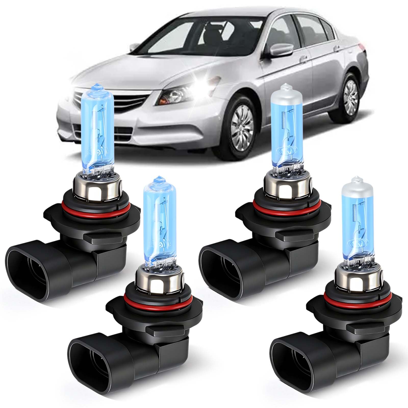 SHENKENUO Fit For Honda Accord (1995-2012) 9005 High Beam + 9006 Low Beam Ultra - High Performance Halogen Headlight Bulbs Combo,Plug-n-Play,Pack of 4