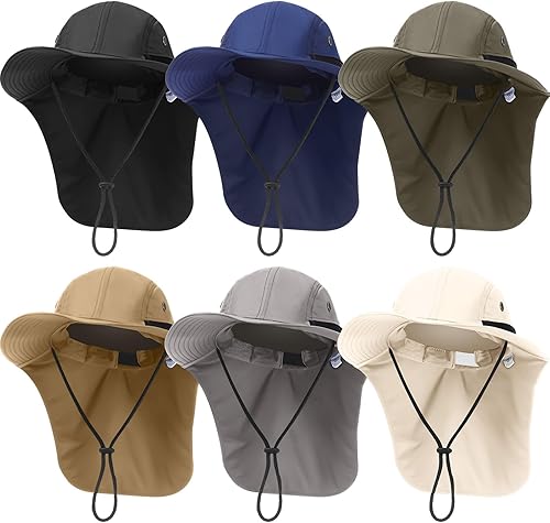 Miniatura 16 de Therwen 6 sombreros de sol unisex para hombres y mujeres, sombrero de safari de ala ancha, protección solar UV con solapa para el cuello