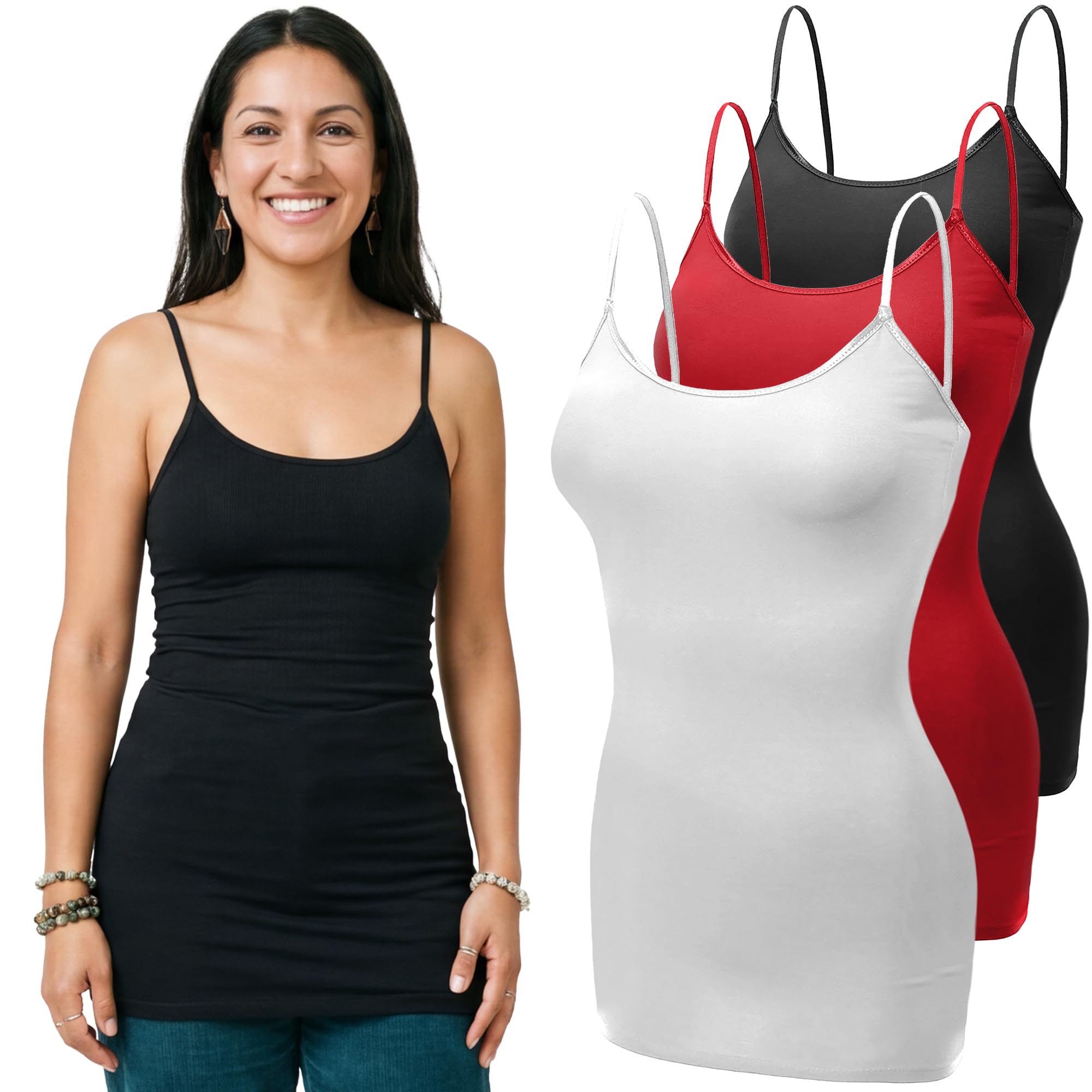 Emmalise Women's Basic Casual Long Camisole Adjustable Strap Cami Layering Top