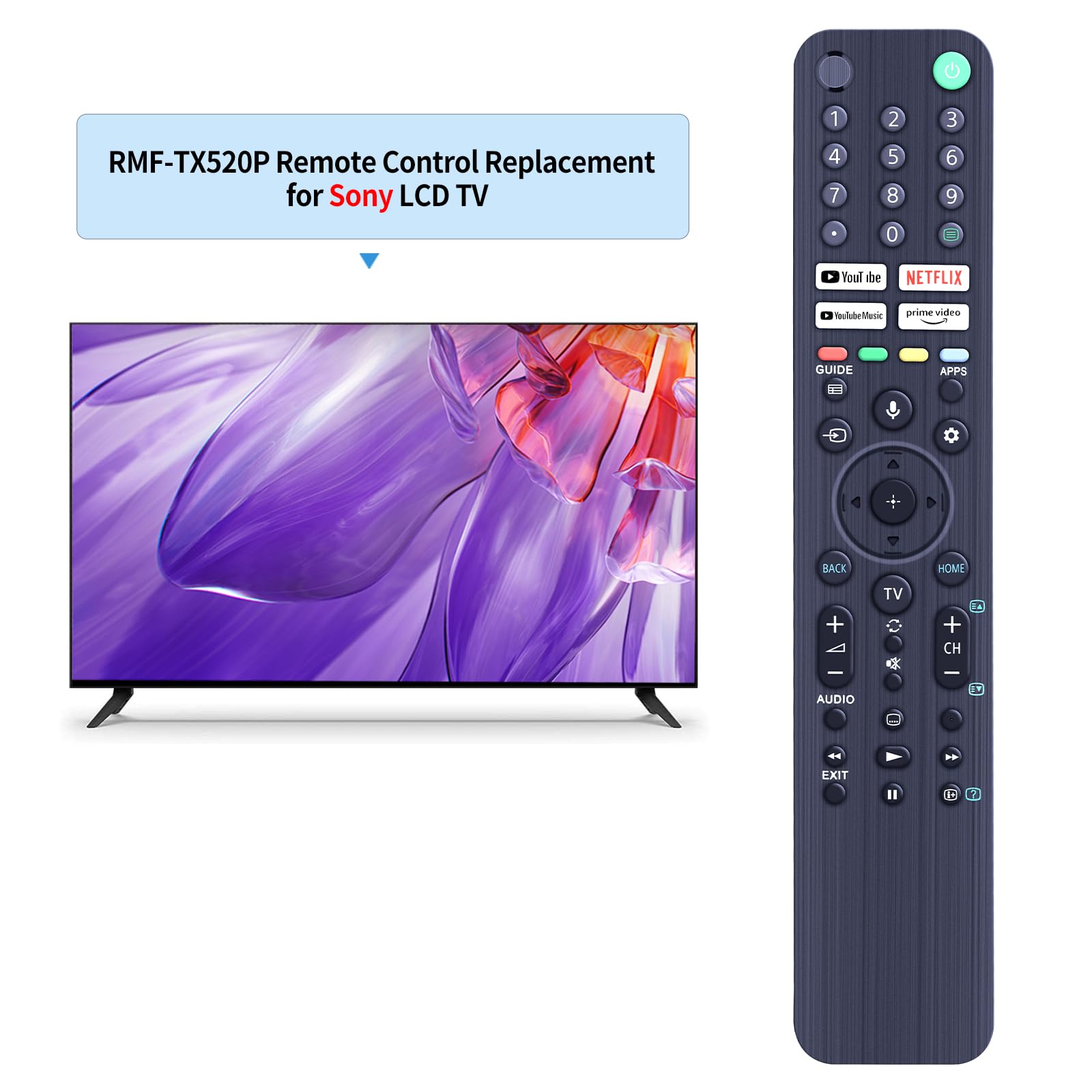 RMF-TX520P Replacement Remote Control Apply to Sony Smart LED TV KD-43X80J KD50X85J KD75X80J(No Voice), RMF-TX520P(No Voice) - Image 2