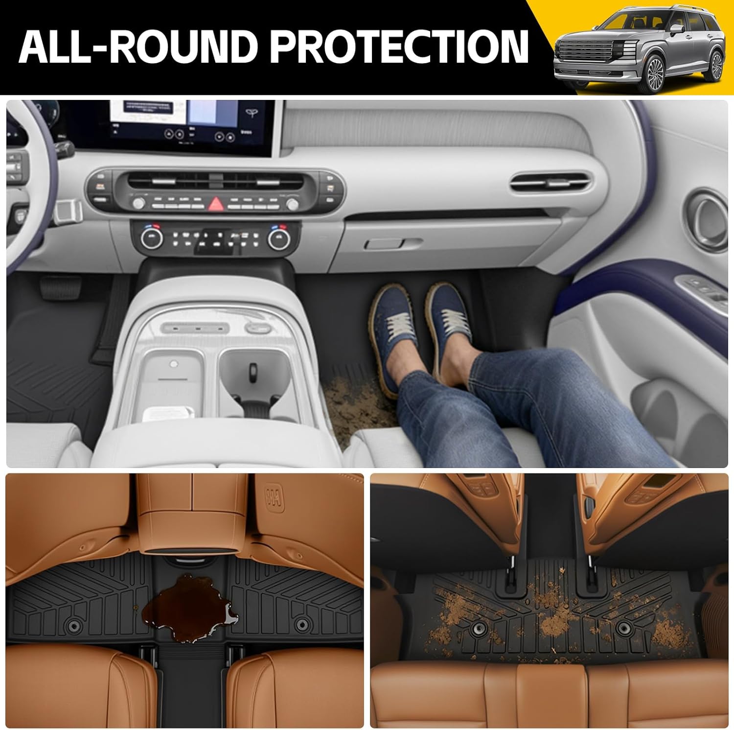 Floor Mats for 2026 Hyundai Palisade 7 Seats(Only Fit Gas) All Weather Protector Floor Liner for 26 Palisade Accessories(1st+2nd(Bucket Seats)+3rd Row Full Set) - Image 4