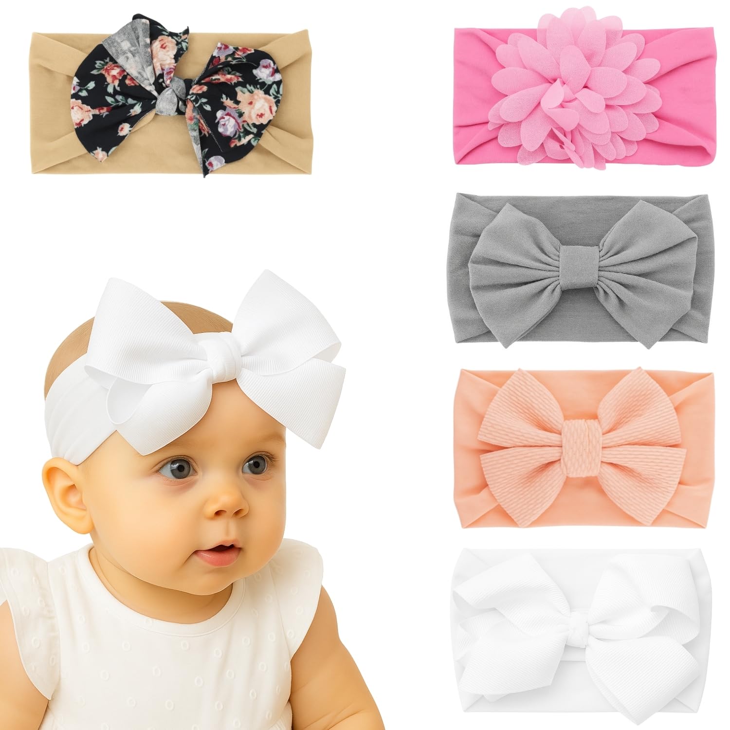 ANNA CREATIONS 5 Pcs Baby Headbands for Girls & Boys, Soft Stretchy Hair Bands with Bow, Flower and Knot Design, Comfortable and Stylish Hair Accessories for Newborn, Infant and Toddler Babies-image-31
