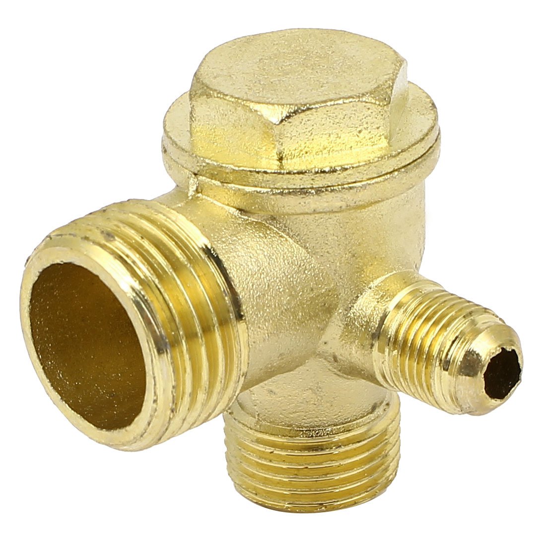 Sourcingmap Air Compressor Check Valve, 1/2" BSP x 3/8" BSP x 1/8" BSP Male Thread (20.5mmx16mmx10mm), Pneumatic One-Way Valve