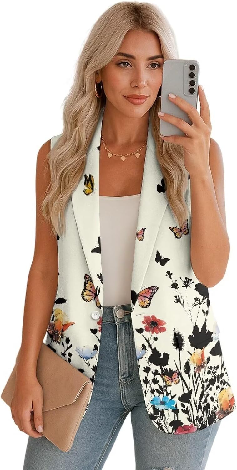 Womens Suit Vest Tops Sleeveless Blazers for Women One Buttom & Notched Lapel Women's Suit Jackets S-5XL