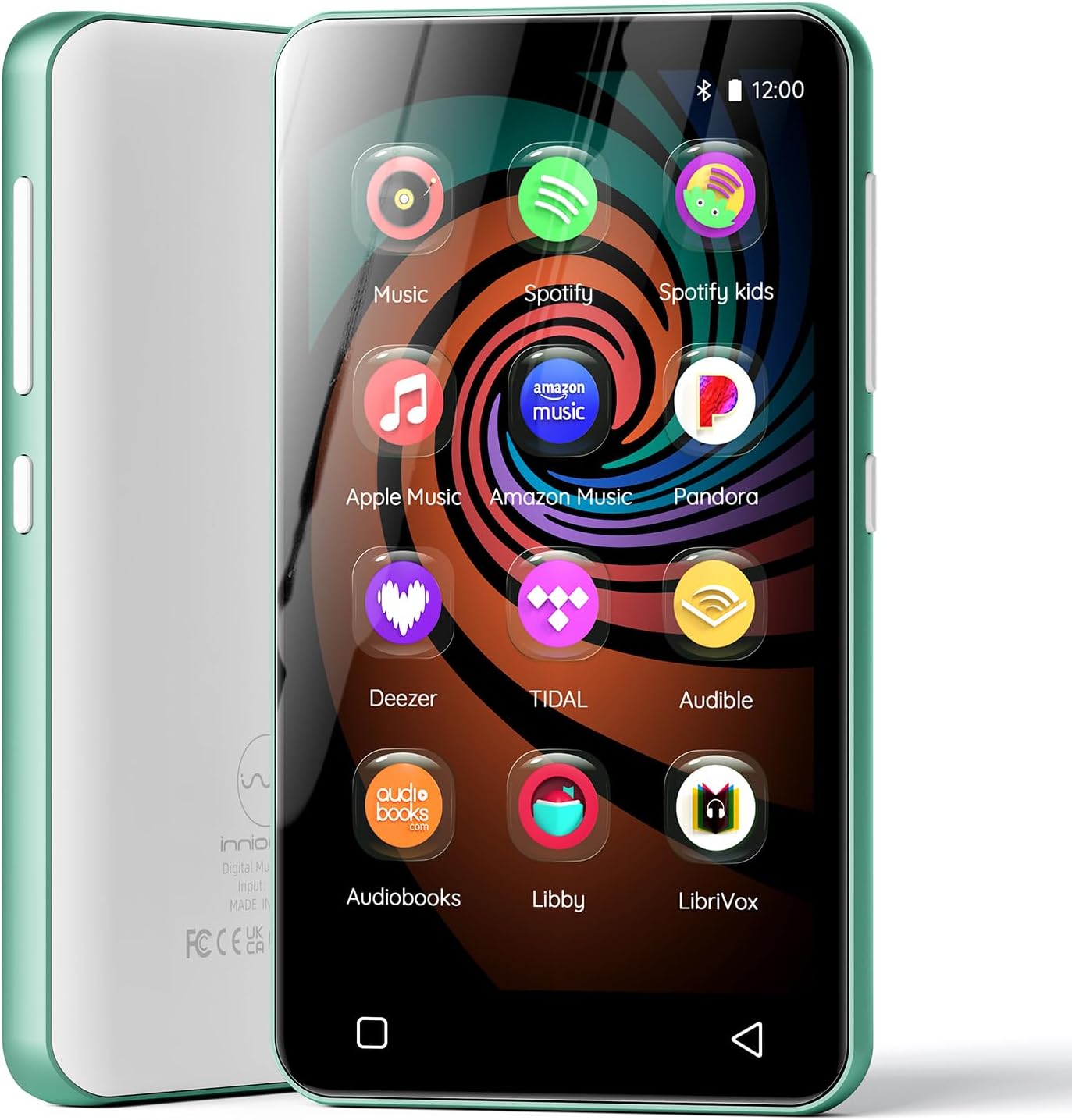 innioasis 160GB MP3 Player with Bluetooth WiFi & Spotify, Pandora, Amazon Music - 4" Touchscreen Android MP4 for Kids with Audible, Libby (White/Green)