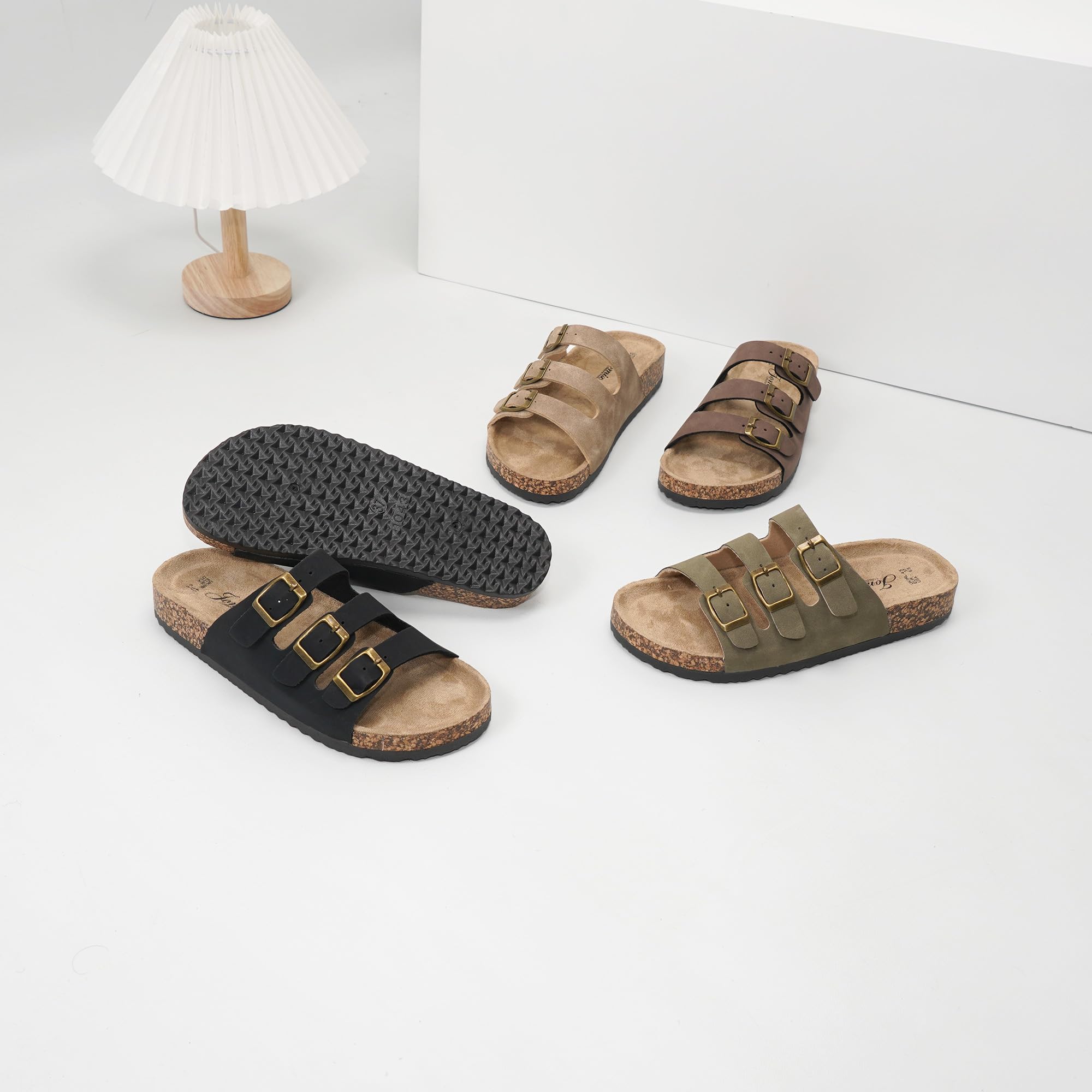 JOMIX Sandalias Mujer Zuecos de Verano Zapatos de Verano Zapatillas Planos con 3 Tiras de Hebillas Ajustables y Plantilla de Ante Sintético