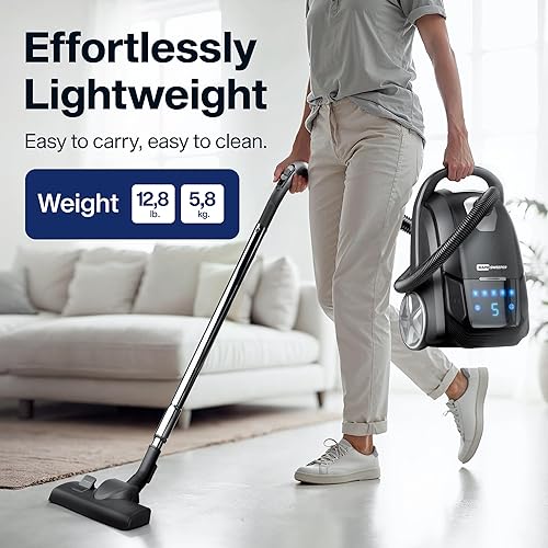 Miniatura 5 de Aspiradora y soplador de recipiente con bolsa para el hogar, filtro HEPA lavable, capacidad de 5 litros, 5 velocidades, para alfombras de madera