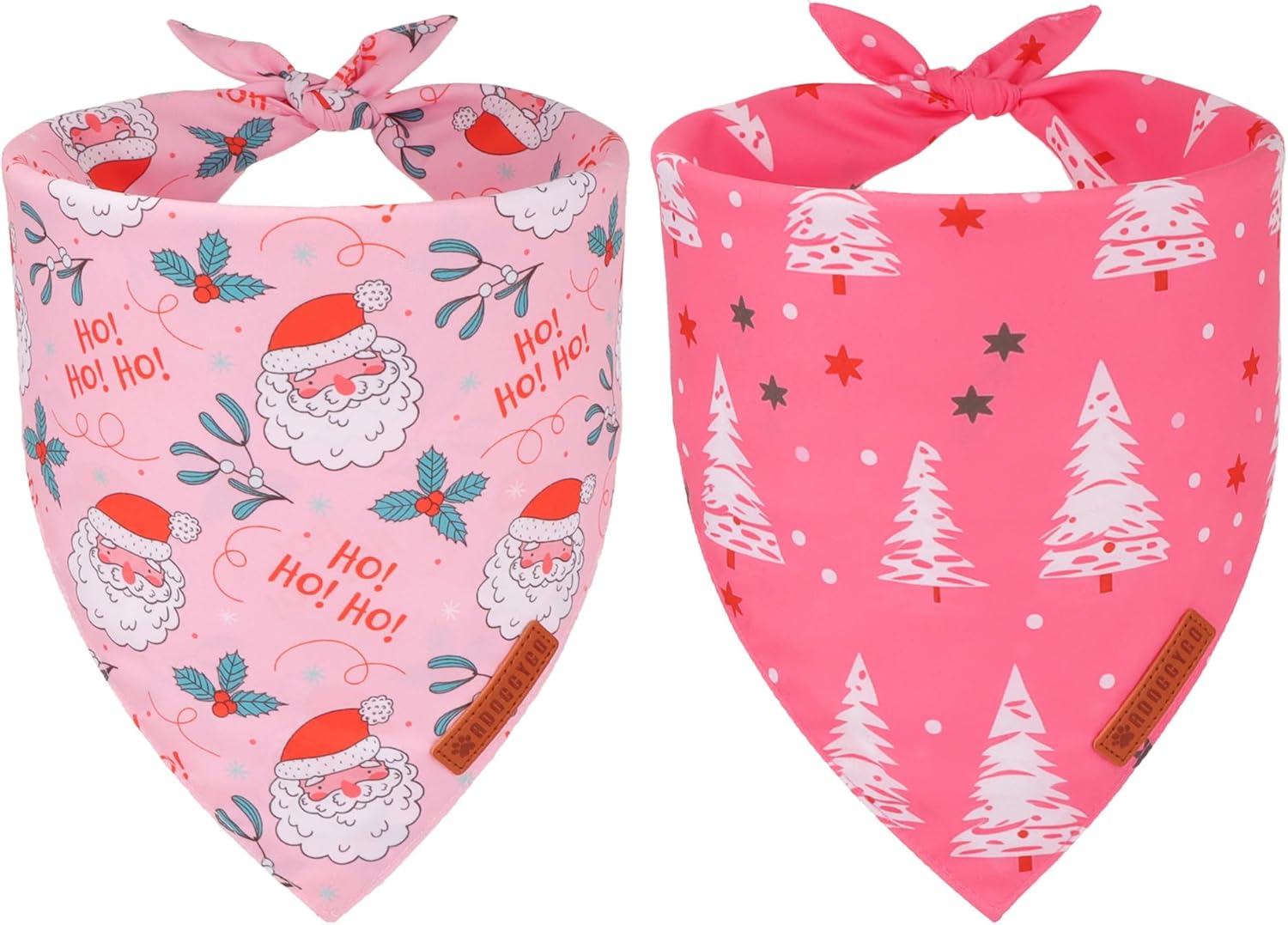 ADOGGYGO Pink Christmas Dog Bandana, Santa Christmas Tree Dog Scarf
