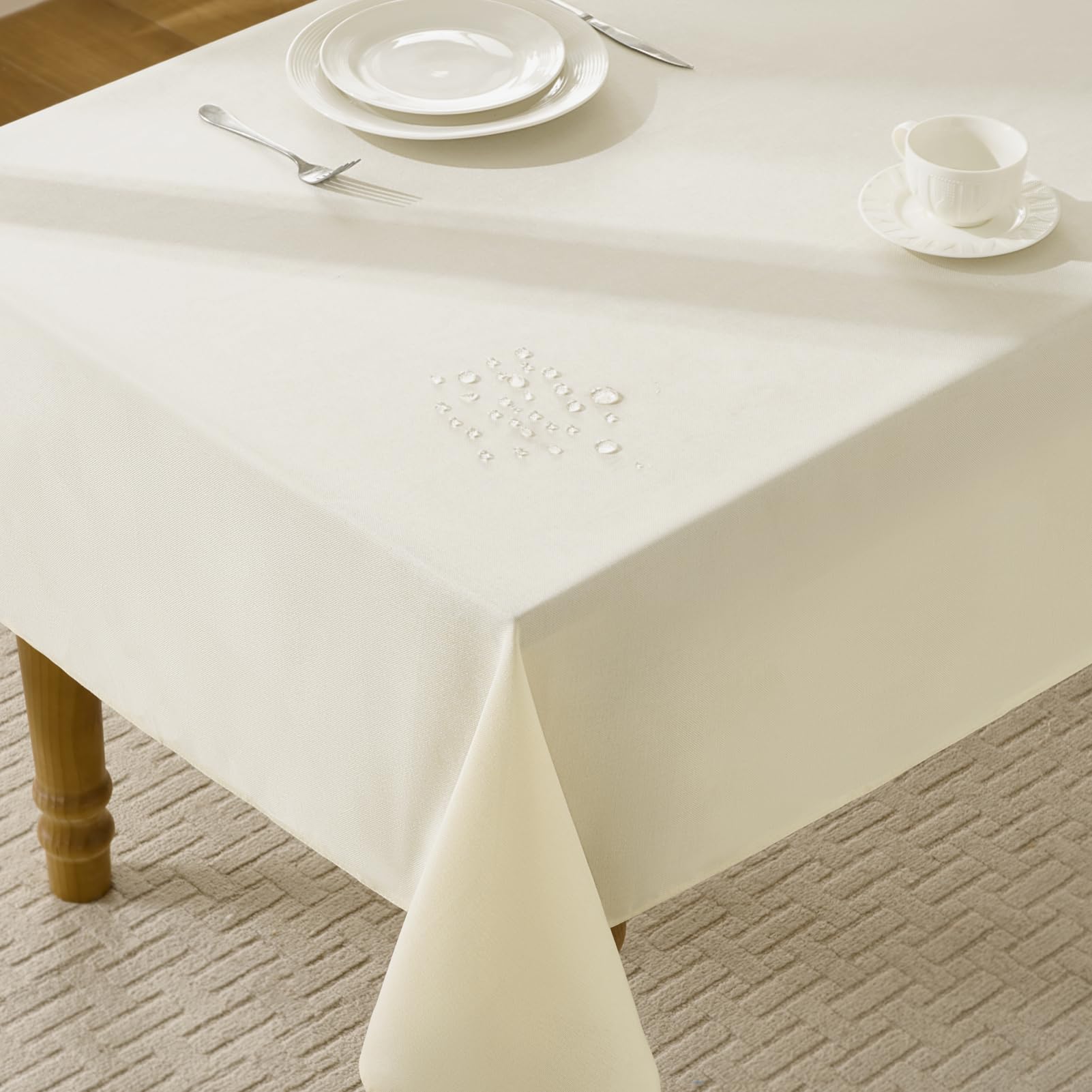 Abwaschbare Tischdecken groß 350x150 cm Tischdecke Rechteckig Leinenoptik Tischtuch Beige Abwaschbar Wasserabweisende Gartentischdecke Table Cloth für Frühling Outdoor,Ostern,Hochzeiten
