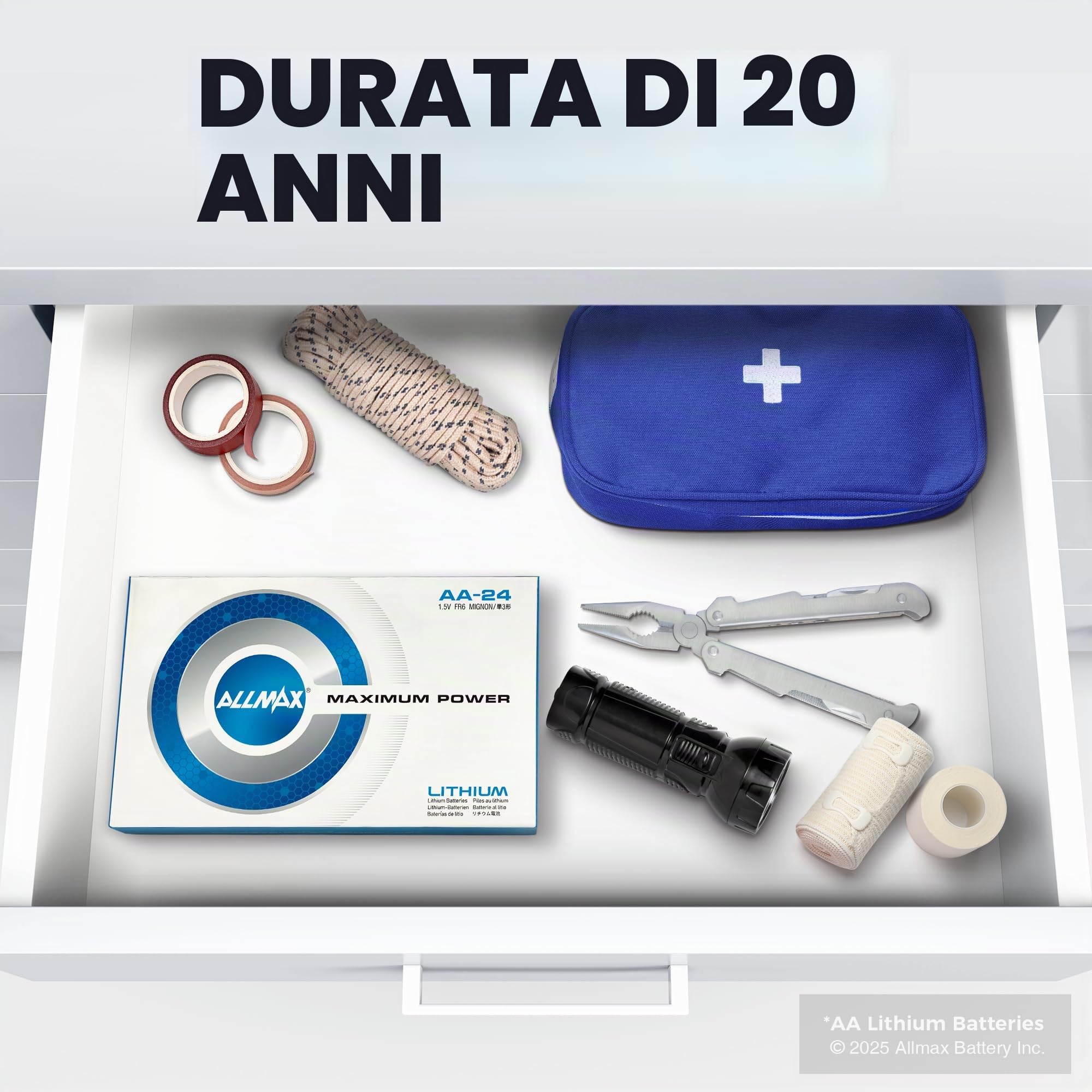 Batterie Allmax AA al litio Maximum Power (24 Pezzi) – Lunga durata, a prova di perdite, conservazione fino a 20 anni – Perfette per telecamere di sicurezza blink – 1.5V