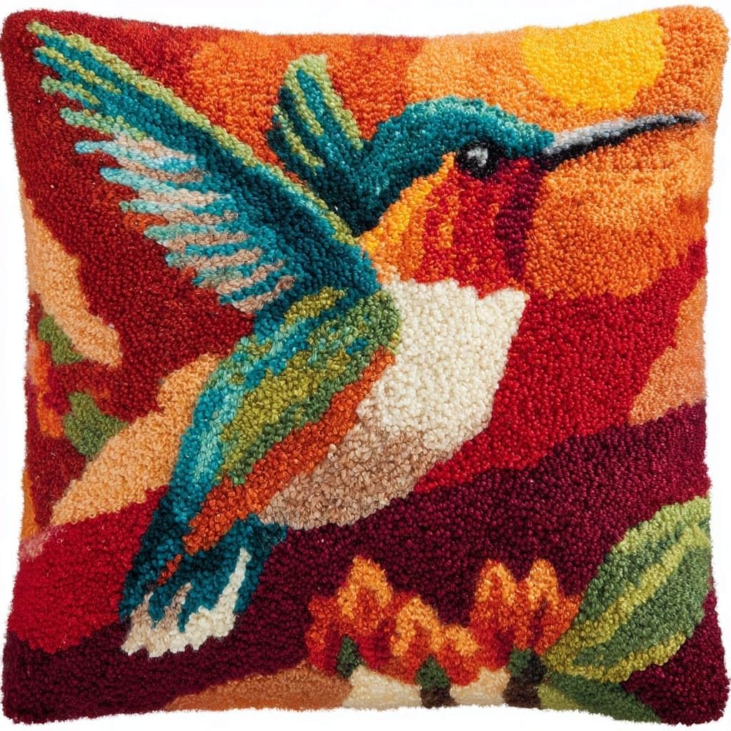 Henypt DIY Latch Hook Pillow Case Kit Flowers and Birds
