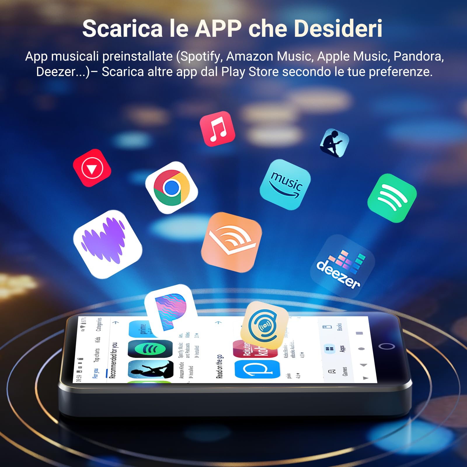 MECHEN Lettore MP3 Spotify, Bluetooth 5.0 e WiFi per Streaming Musicale (Spotify, Audible, Amazon Music, Deezer), Sistema Android 13, 4 Pollici Touchscreen (32GB)