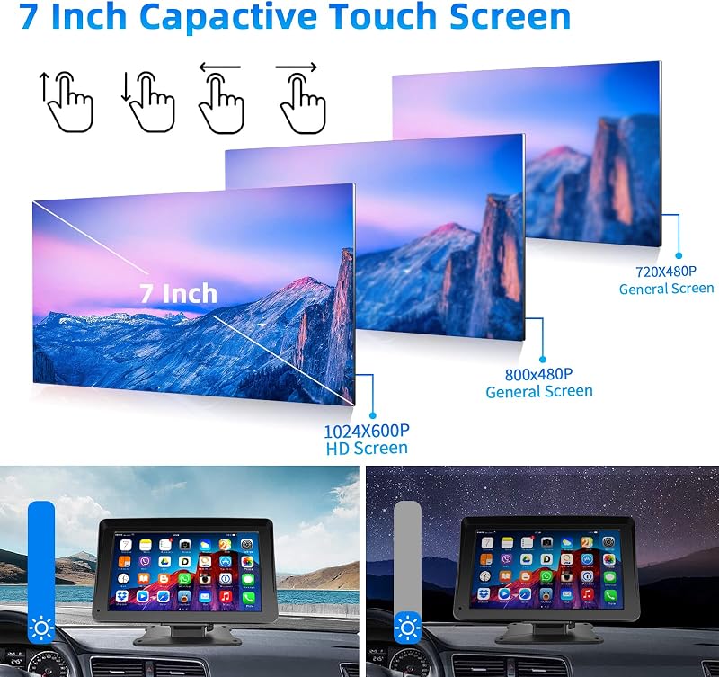Podofo 7" Hordozható Autórádió IPS Érintőképernyővel - Apple CarPlay, Android Auto, Bluetooth, FM - Univerzális Fejegység Minden Járműtípush