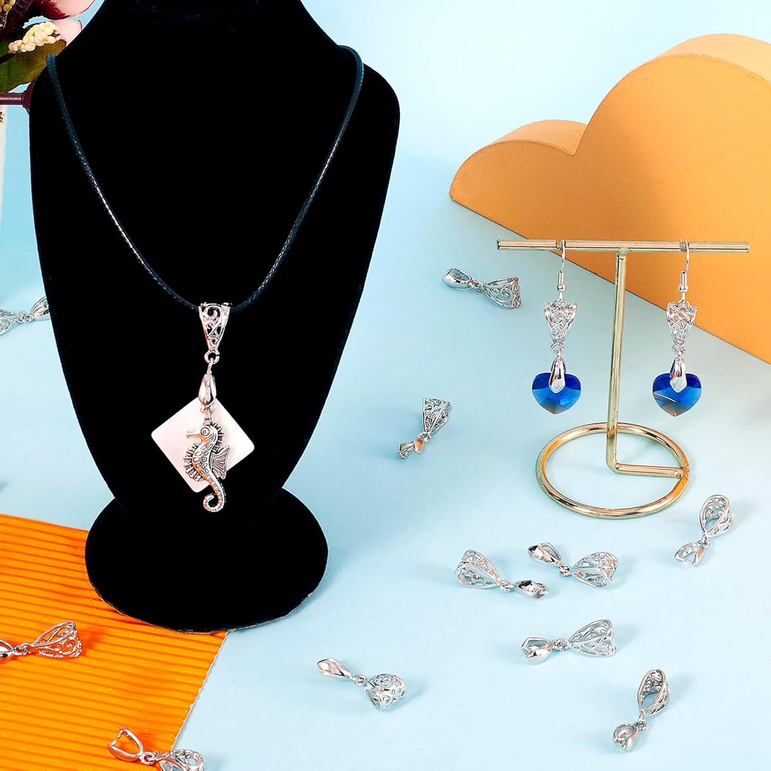 Beadthoven 50pcs Filigree Pinch Bails Pendant Clasps Connectors for Jewelry Making Platinum Color Brass Ice Pick Pinch Bail Dangle Clip Bead Jewelry Clasps Findings for Necklace Charms Holder DIY - Image 4