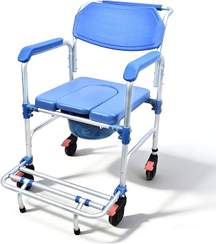 Bedside Commode Chair with Wheels, 3-1 Shower Wheelchair for Senior