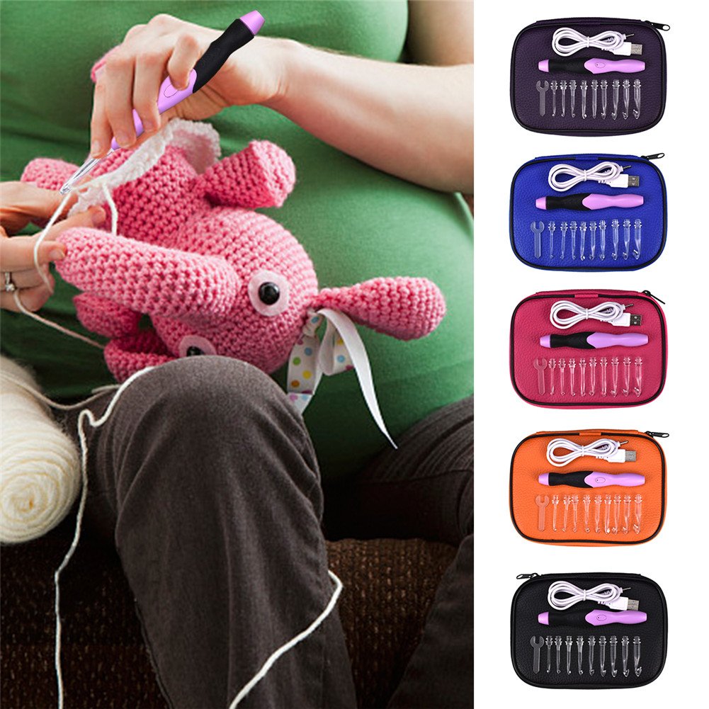 Uncinetti Luminosi Ricaricabili USB - Set 9 Teste Intercambiabili 2.5-6.5mm, Con Luce LED