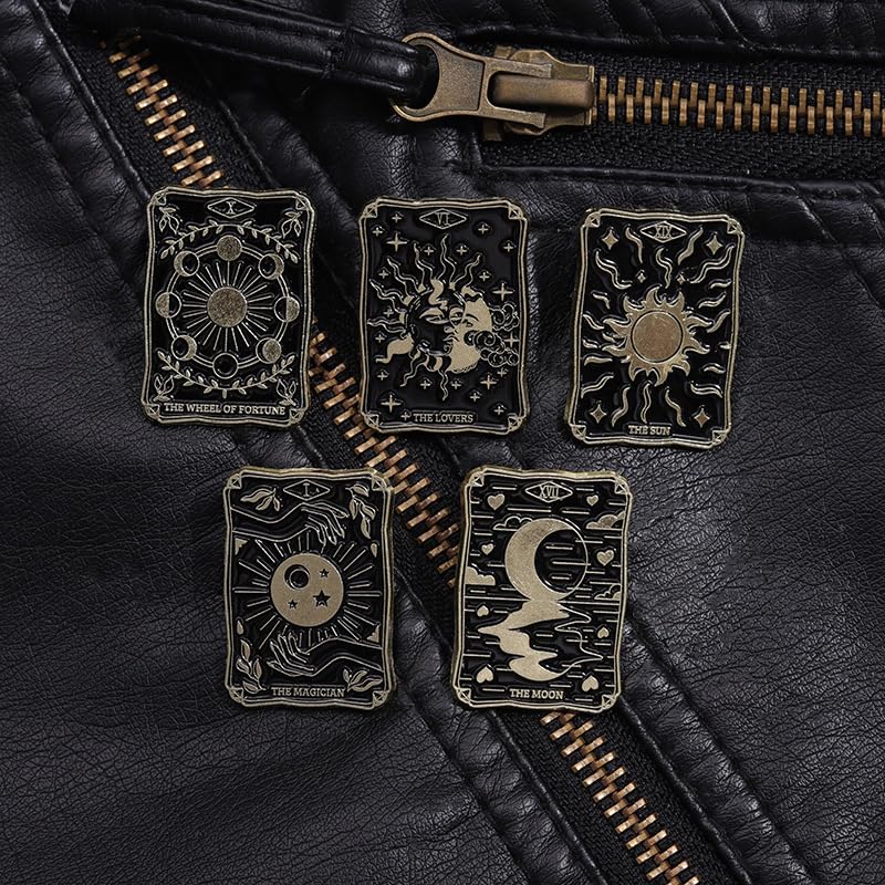 Image of ROFARSO Talismanic Tarot Enamel Lapel Pin Set Black and Gold Pin, Accessory for Backpacks Clothing Bags Hats Shirts (10piccs pin set)