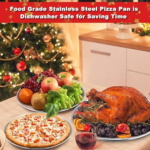 Miniatura 4 de LIANYU Juego de 4 sartenes para pizza, bandeja de acero inoxidable de 11.8 pulgadas para hornear al horno, plato redondo antiadherente para pizza,