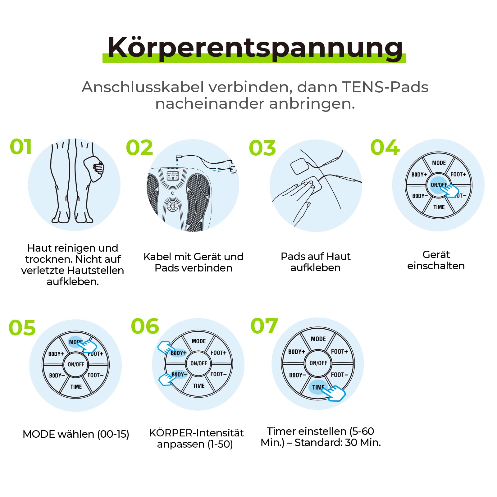 AUVON Fussmassagegerät & Durchblutungs-Stimulator für Fuß- & Beinschmerzen | TENS-Gerät mit 15 Modi & 50 Intensitätsstufen für medikamentenfreie Schmerzlinderung, EMS-Muskelstimulator mit 8 TENS-Pads