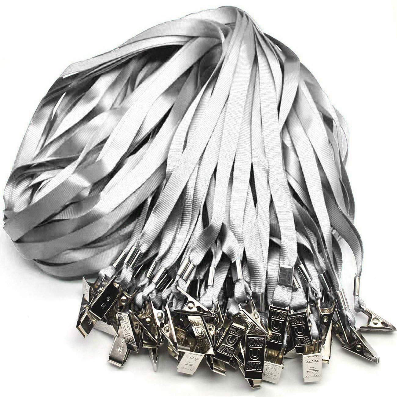 Beebel Gray Lanyards 100 Pack Nylon Flat Badge Lanyard for Id Badge Name Tag (Gray, 100 Pack)