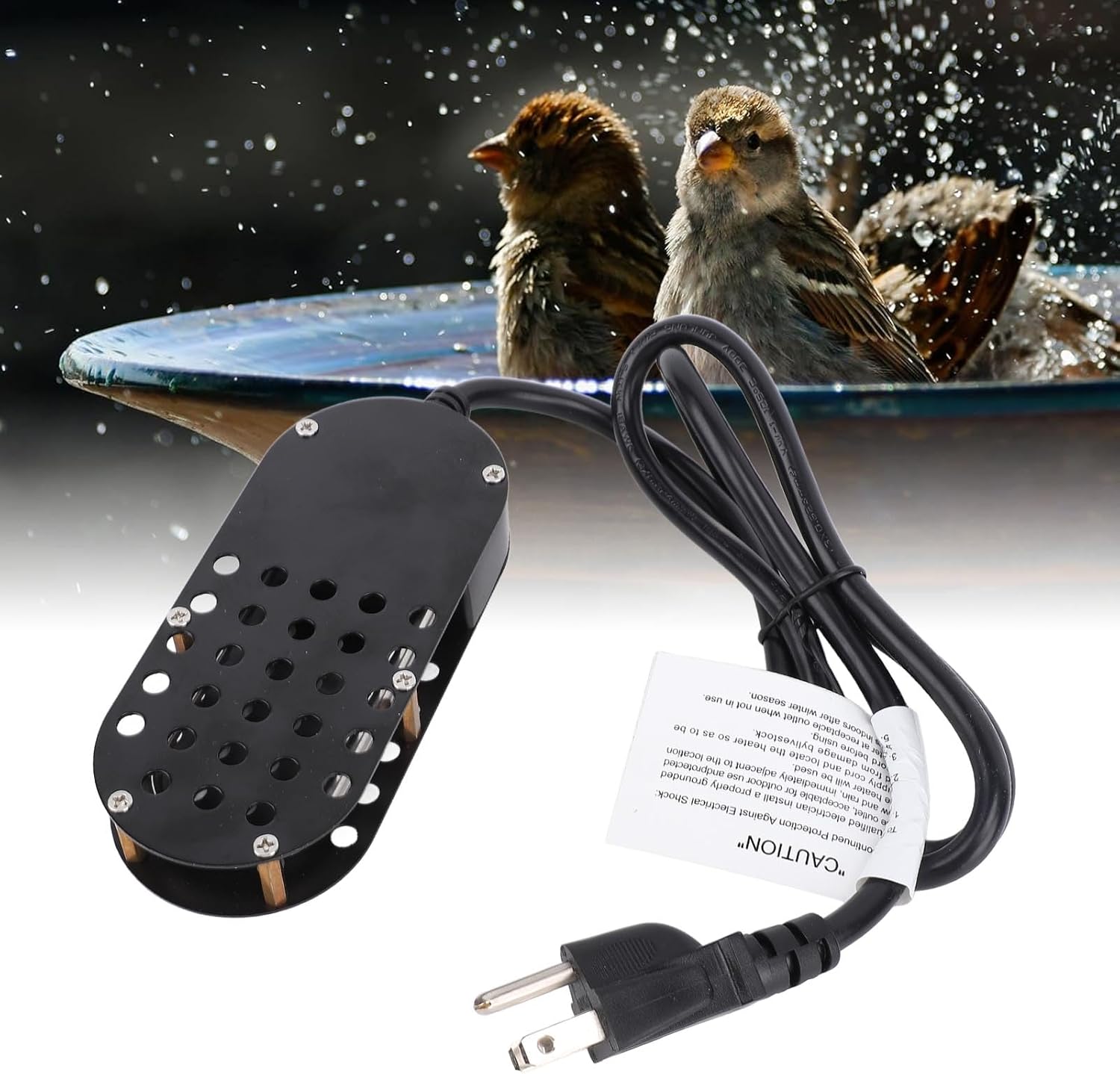 Bird Bath Heater 250W 110V for Outdoors in Winter Automatically Shutting Off Submergible Heated Bird Bath Pond Deicer Thermostatically Control, 3FT Power Cord
