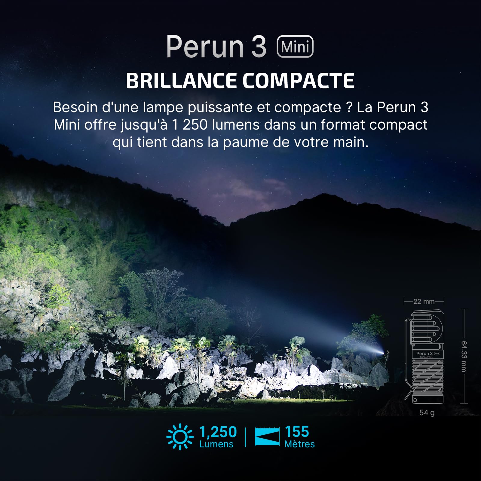 OLIGHT Perun 3 Mini Lampe Frontale Rechargeable 1250 Lumens, 10 Jours Max | Super Lumineux Headlamp Torche USB Portée Max.155 Mètre Lumière Blanche et Rouge Réglables Étanche IPX8, Noir