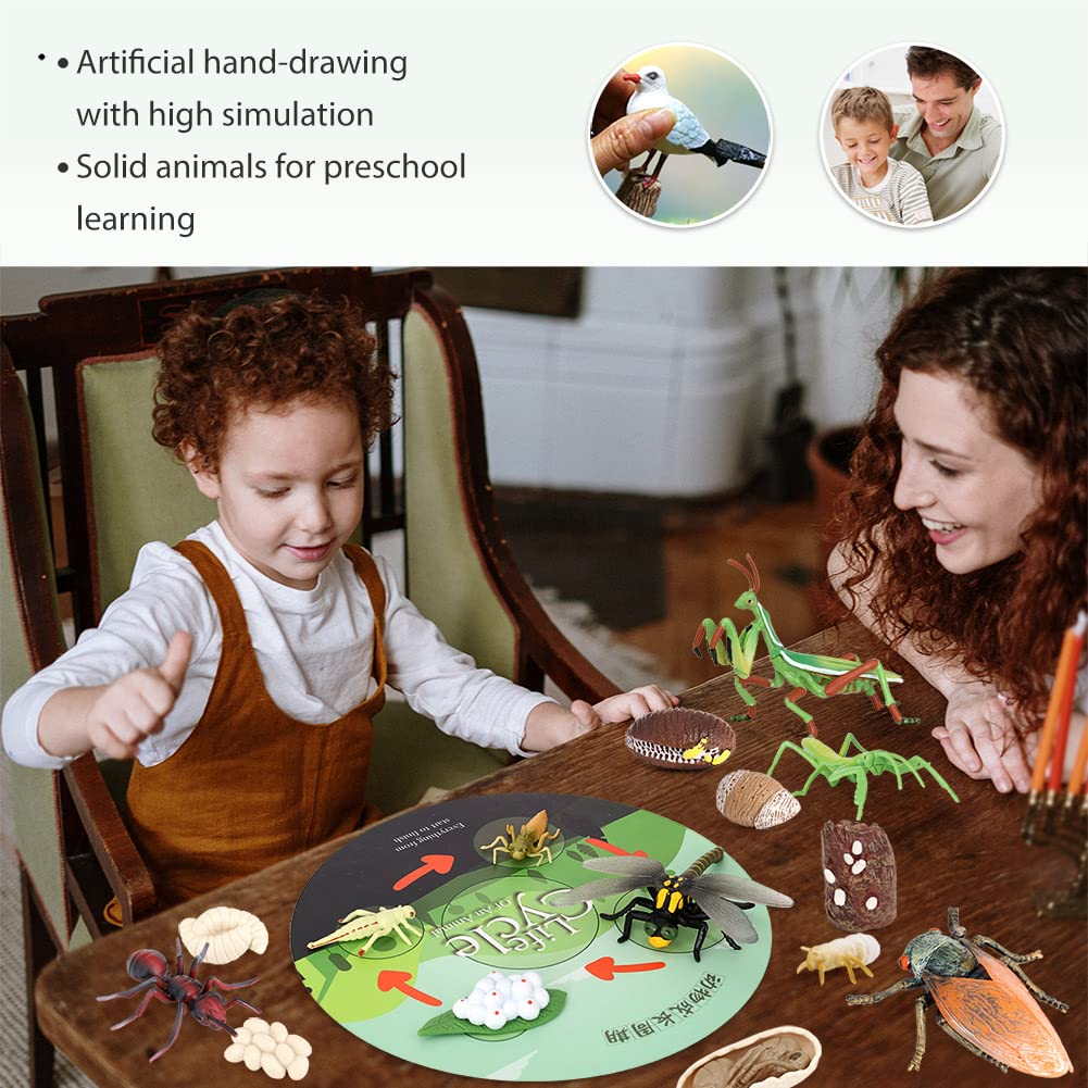 Volnau Tierfiguren-Spielzeug-Set, 16-teilig, Lebenszyklus-Spielzeug, Libelle, Mantis, Ameise, Zikaden, Tierfiguren für Kleinkinder, Kinder, Weihnachten, Geburtstag, Geschenk, Vorschule, pädagogisch