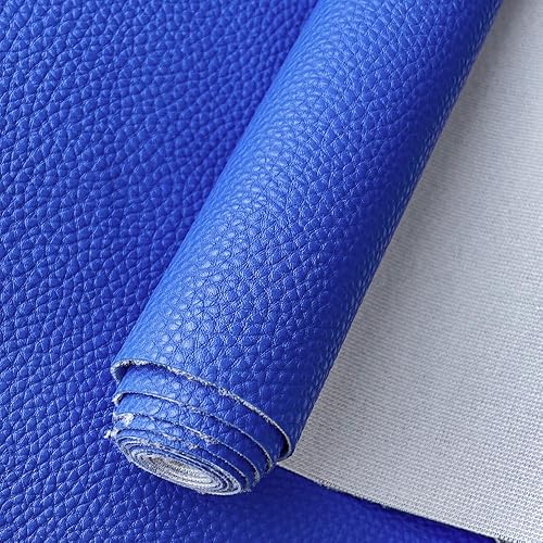 XHT Tela de piel sintética de vinilo con textura de lichi para hacer joyas, lazos para el cabello, color azul