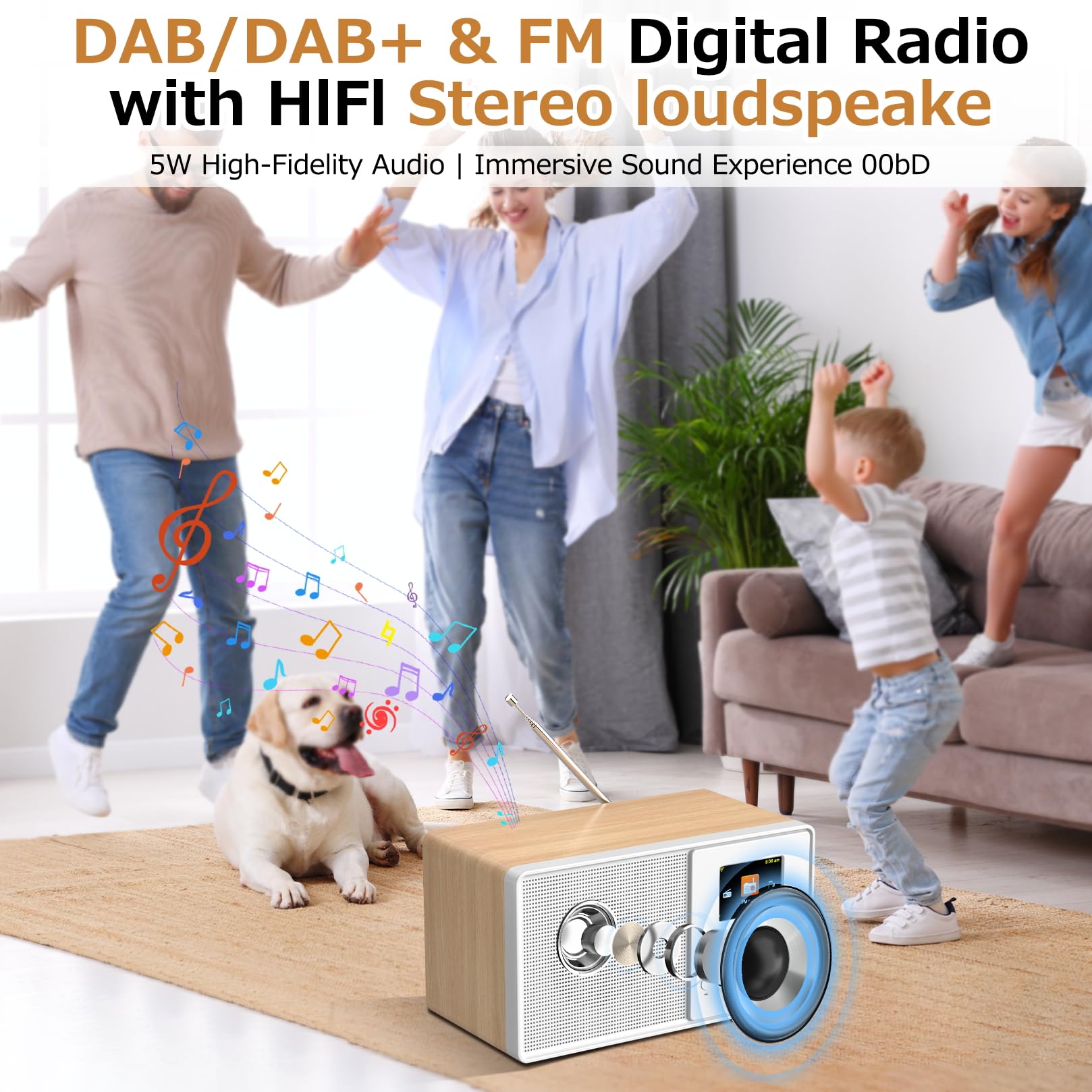 Radio Internet WLAN con DAB+ & FM, radio Bluetooth 5.3, lettore podcast, USB e AUX, oltre 30.000 stazioni radio, EQ e display a colori, telecomando - Smart Radio per soggiorno e giardino (Oak Wood