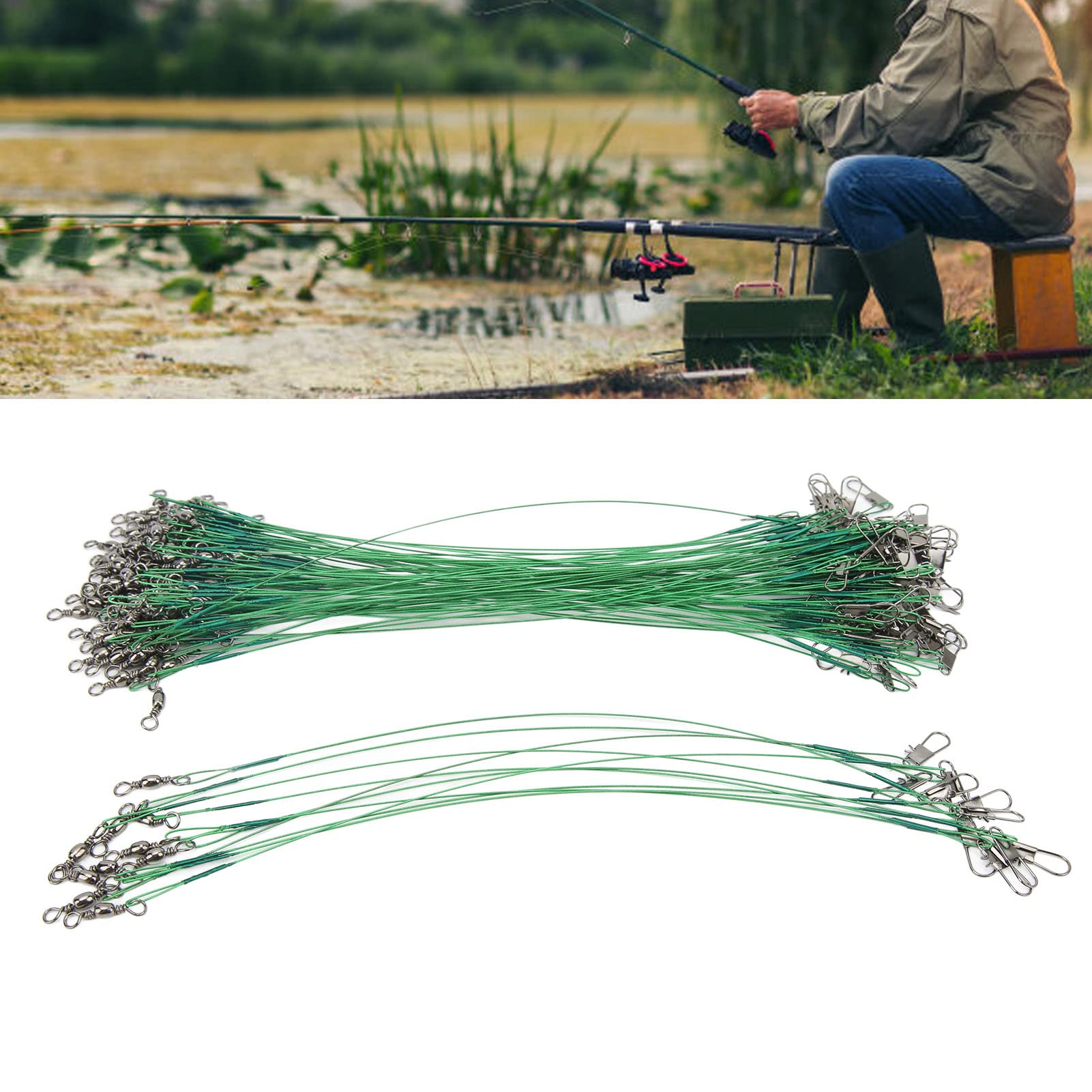 SUNGOOYUE Líder de Aparejos de Pesca, 100PCS Líder de Pesca Giratorio Snap Anti Corrosión Banderas de Líder de Alambre de Acero Duro para Productos de Cabina de Barco de Agua Salada