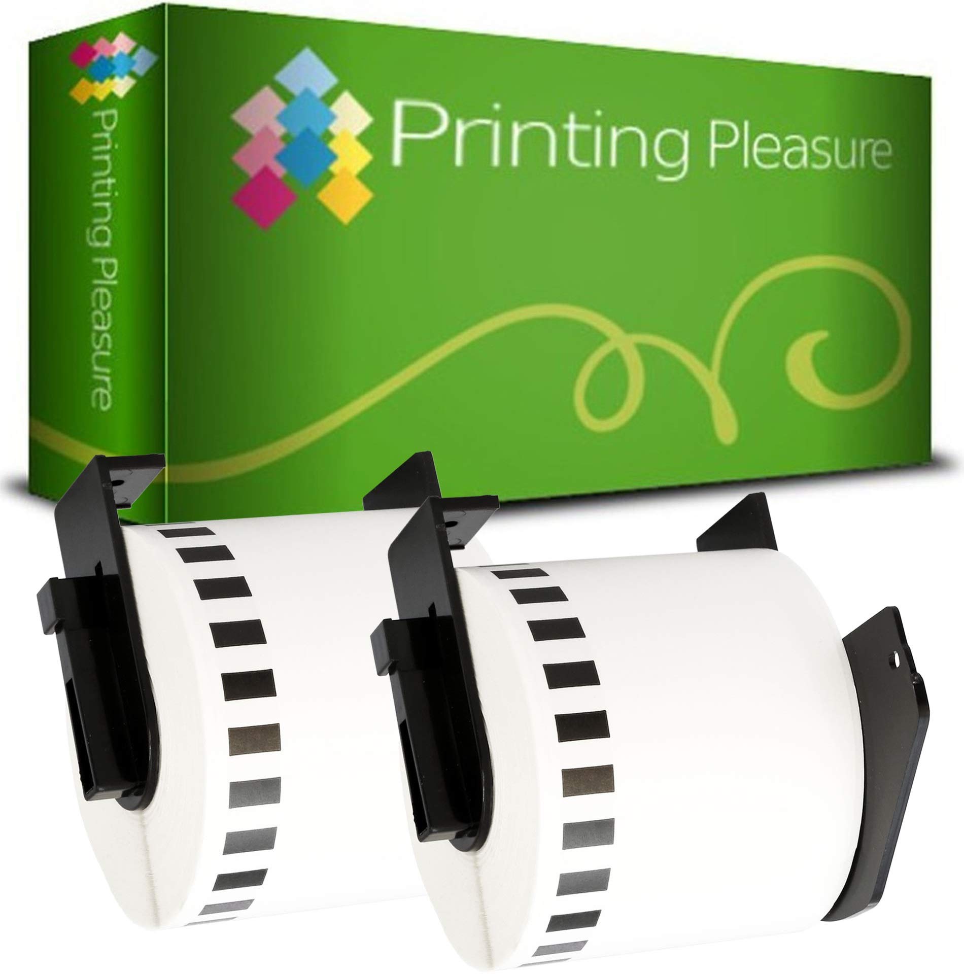 Printing Pleasure 2 x DK22205 Continuous Address Labels Compatible with P-Touch QL-500 QL-550 QL-570 QL-700 QL-720 QL-800 QL-810 QL-820 QL-1100 QL-1110 | 62mm x 30.48m | Thermal Paper Roll