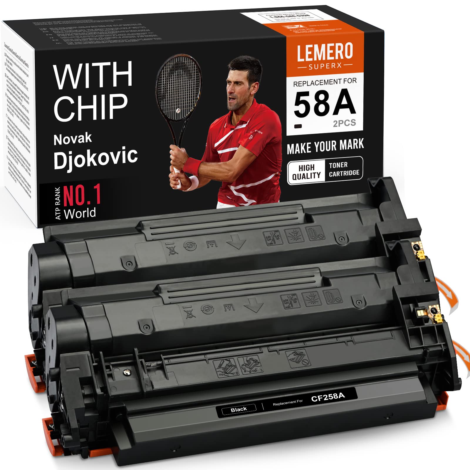 LemeroSuperx (with CHIP) Compatible 58A Toner Cartridge Replacement for HP 58A CF258A 58X CF258X Work for Laserjet Pro M404dn M404 MFP M428dw M404n M428fdn (Black, 2 Pack)