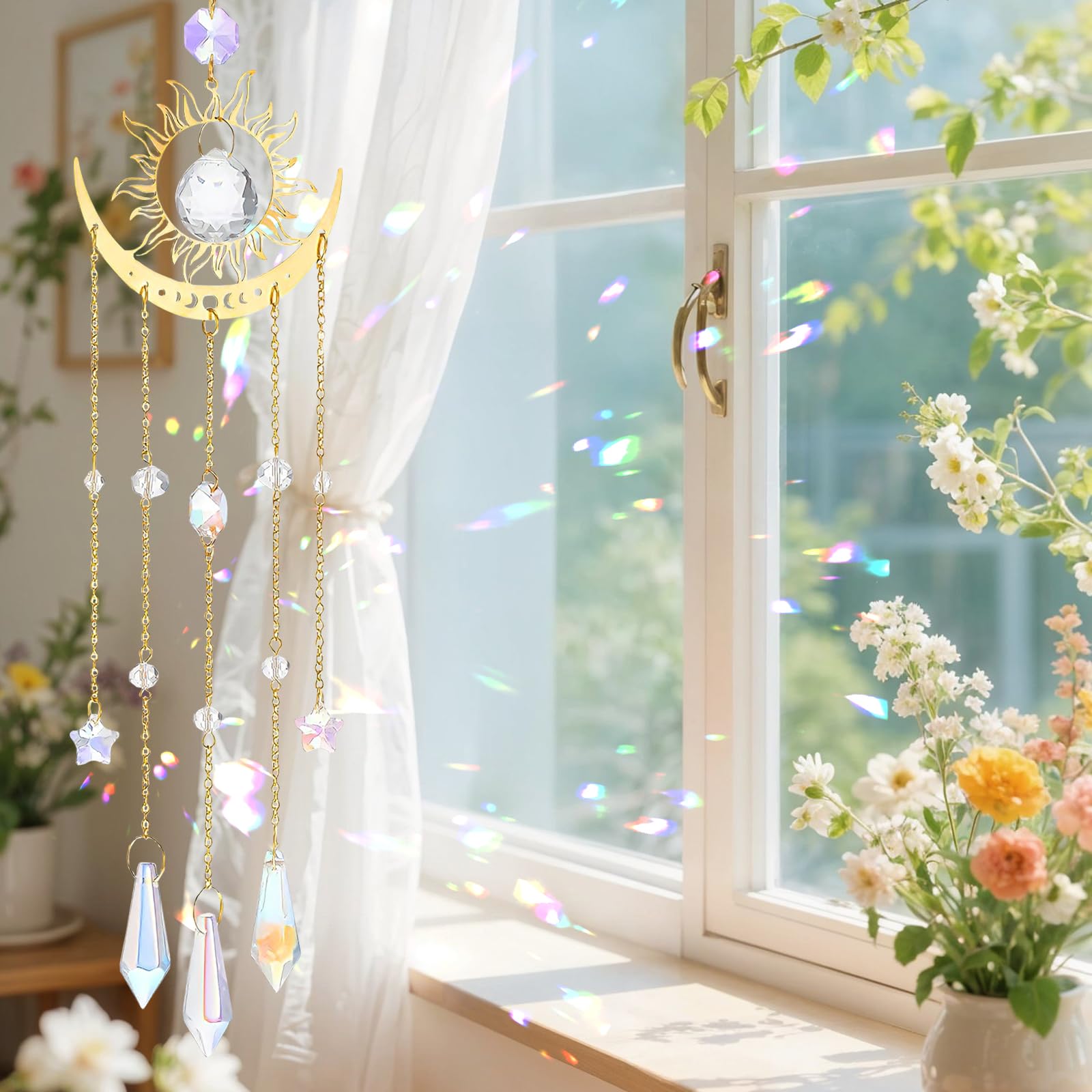 Atrapasol de Cristal, Decoración Boho para Ventana, Salón, Dormitorio y Jardín, 47 cm