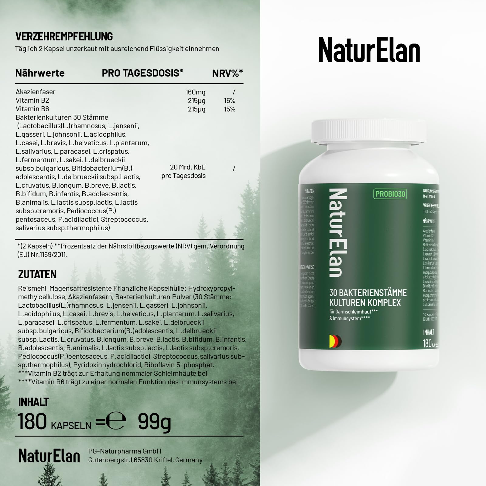 Probio PLUS Kulturen Komplex - 180 KAPSELN mit 30 Bakterienstämme, 20 Mrd. KBE/Tagesdosis, Magensaftresistent & Vegan, mit Vitamin B-Komplex, Lactobacillus und Bifidobakterien, Darmflora