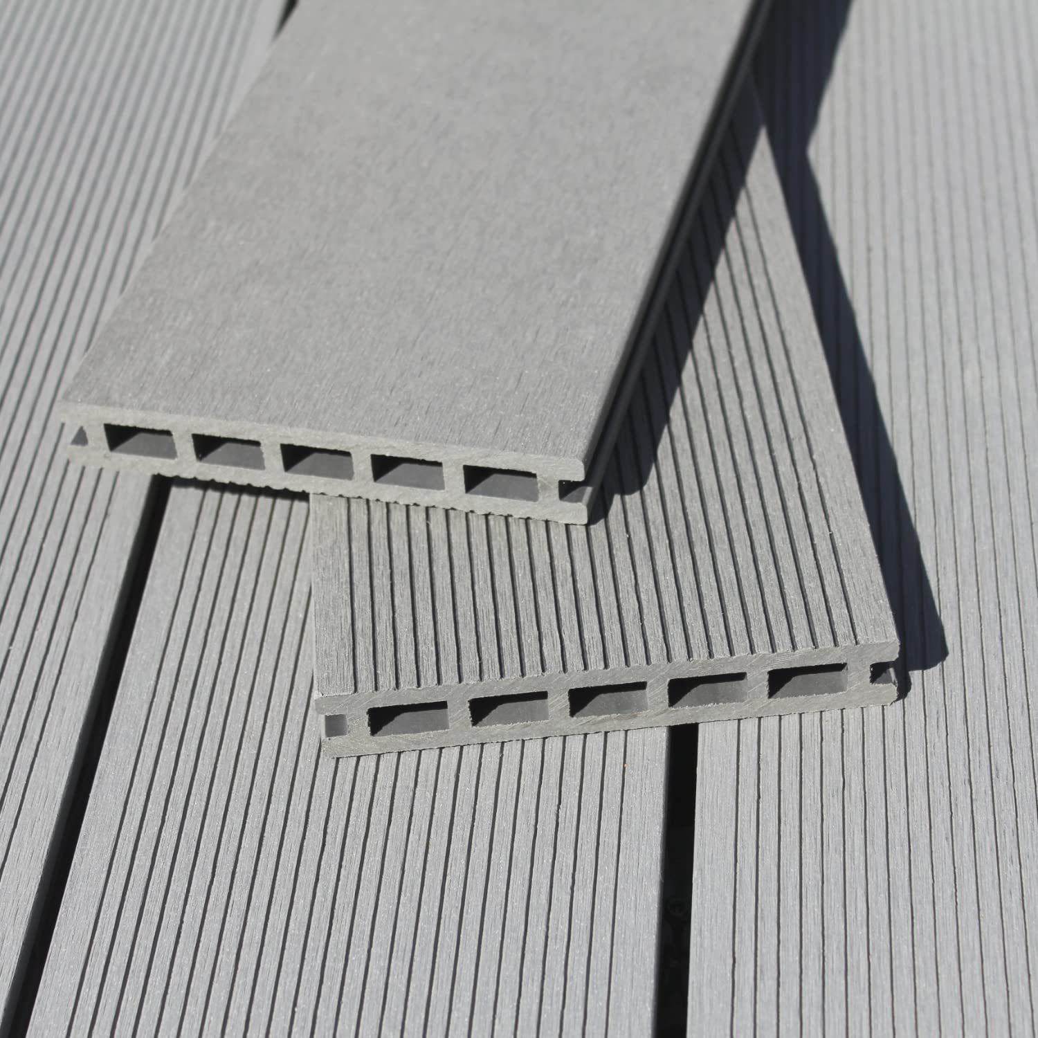 WPC Terrassendielen 22 x 140 mm - Terrassenboden Dielen Komplettset Terrassen-Bausatz mit Unterkonstruktion & Terrassen-Schrauben & Clips - Dielenlänge: 4m, Farbe: Grau | Fläche: 9m²