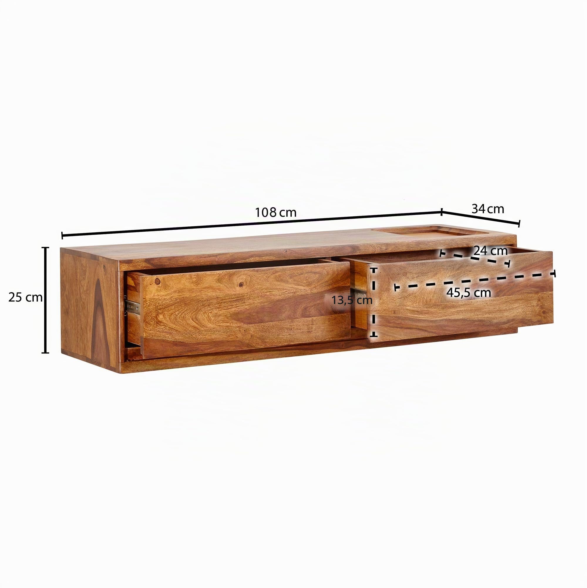 FineBuy Mueble TV Lowboard Colgante Mango Madera Maciza 108x25x34 cm Marrón | Soporte de TV de Diseño Moderno | Mueble de televisión de Pared