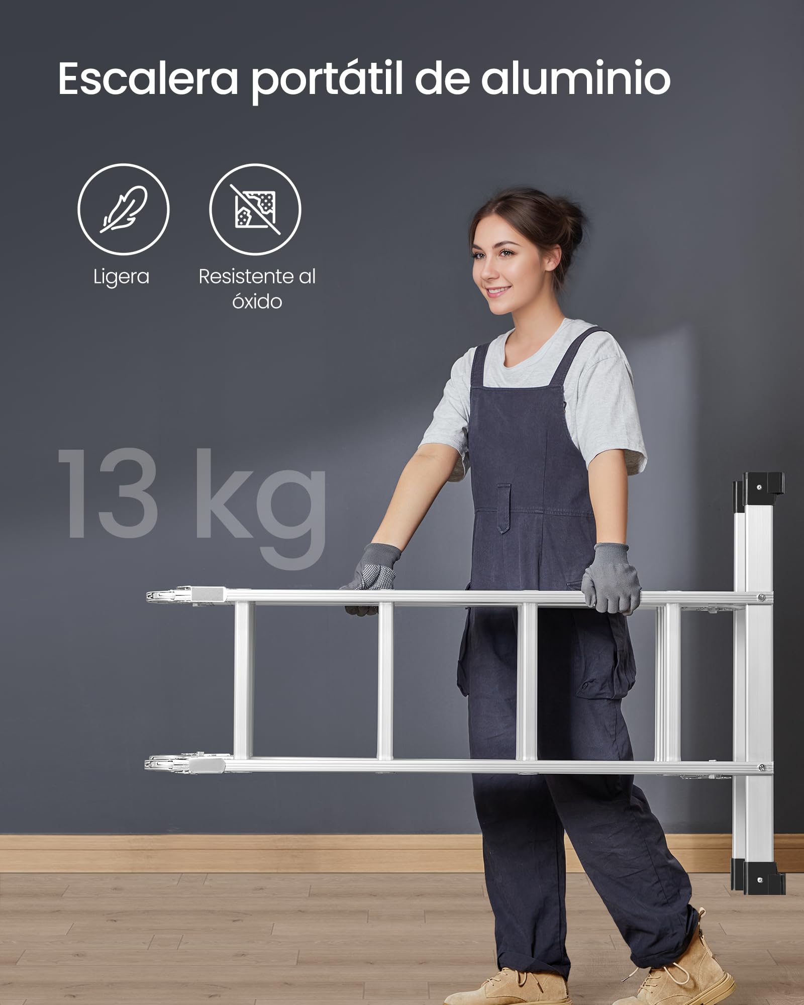 SONGMICS Escalera de Tijera, Escalera de Aluminio, Doméstica, 4 x 4 Peldaños, Carga de 150 kg, 16 Peldaños, Diseño 6 en 1, 430 cm de Largo, Plata GLT046E01