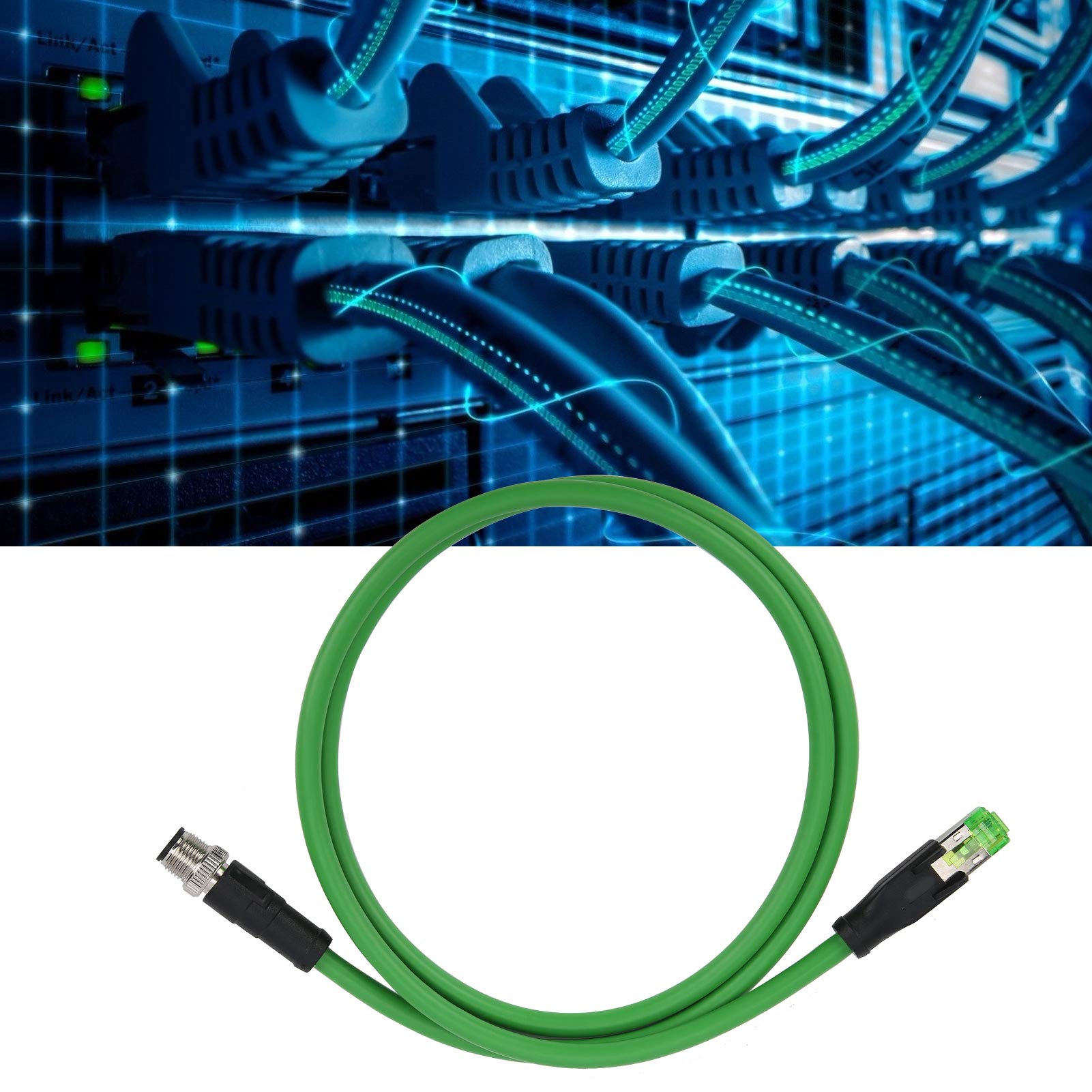 Jenngaoo Cavo Ethernet, Cavo Patch da M12 a RJ45 Cavo di Rete a 4 Pin per Applicazioni Ethernet Industriali Cavo Schermato IP67 Impermeabile (1m/3,28 piedi)