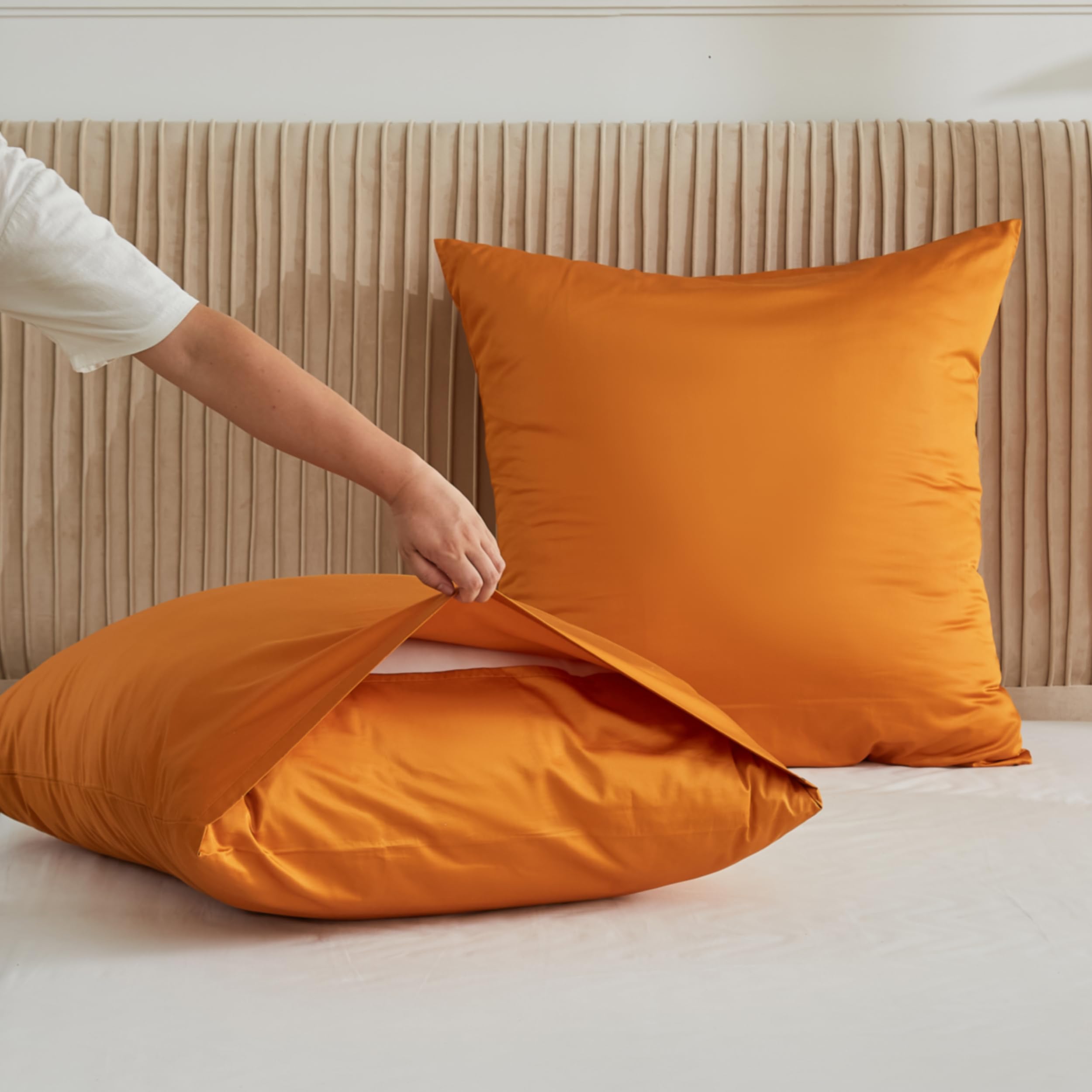 Simple&Opulence Luxus Bettwäsche 155x220 Orange, 100% Ägyptische Baumwolle, 400TC Satin Optik Bettbezug und 1 Kissenbezug 80x80 cm für den ganzjährigen Gebrauch