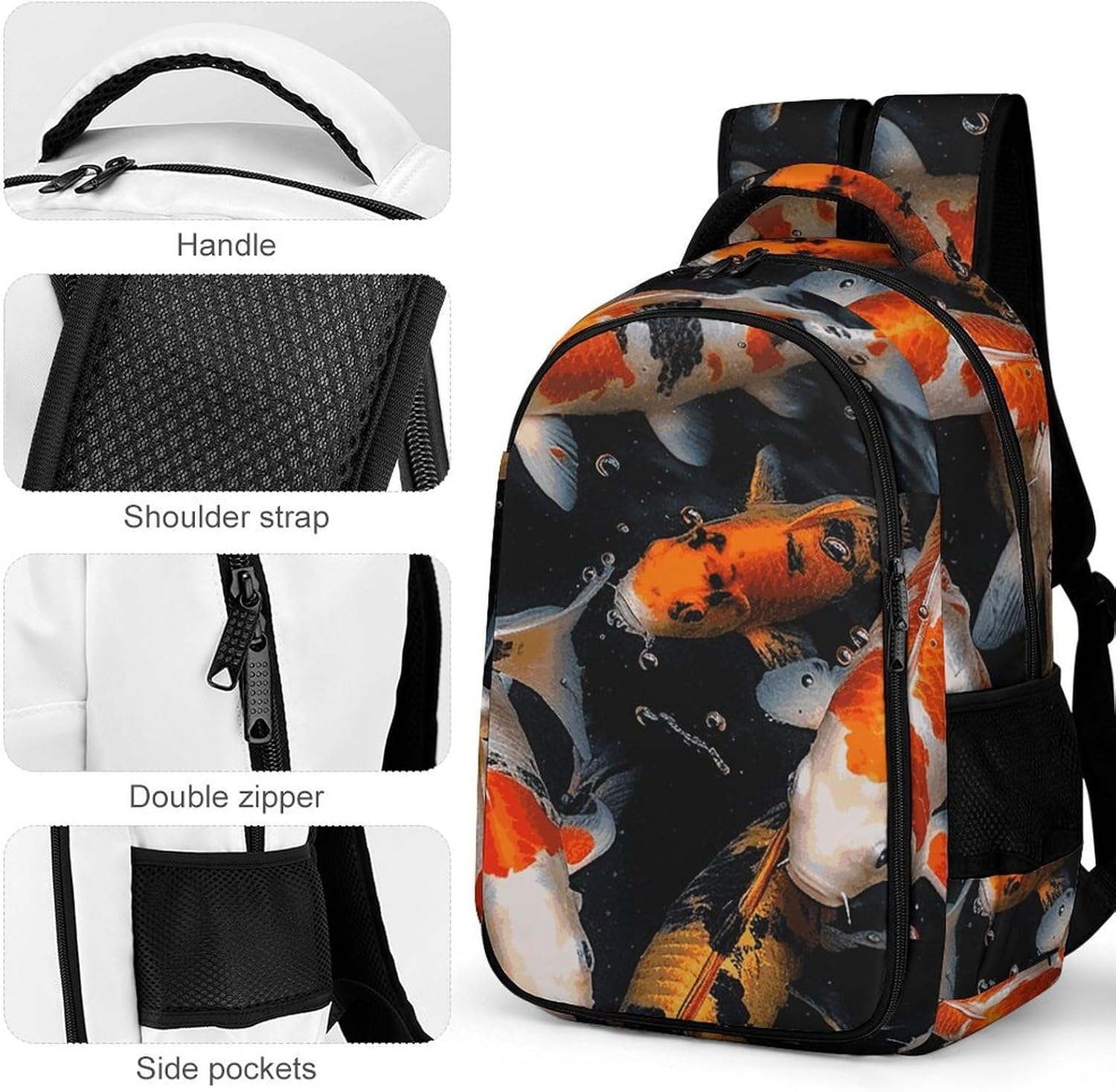 Laptop Backpack for Men Women Lightweight Backpack Japan Fancy Carp Fishes Daypack Rucksack with Compartment Laptop Bag