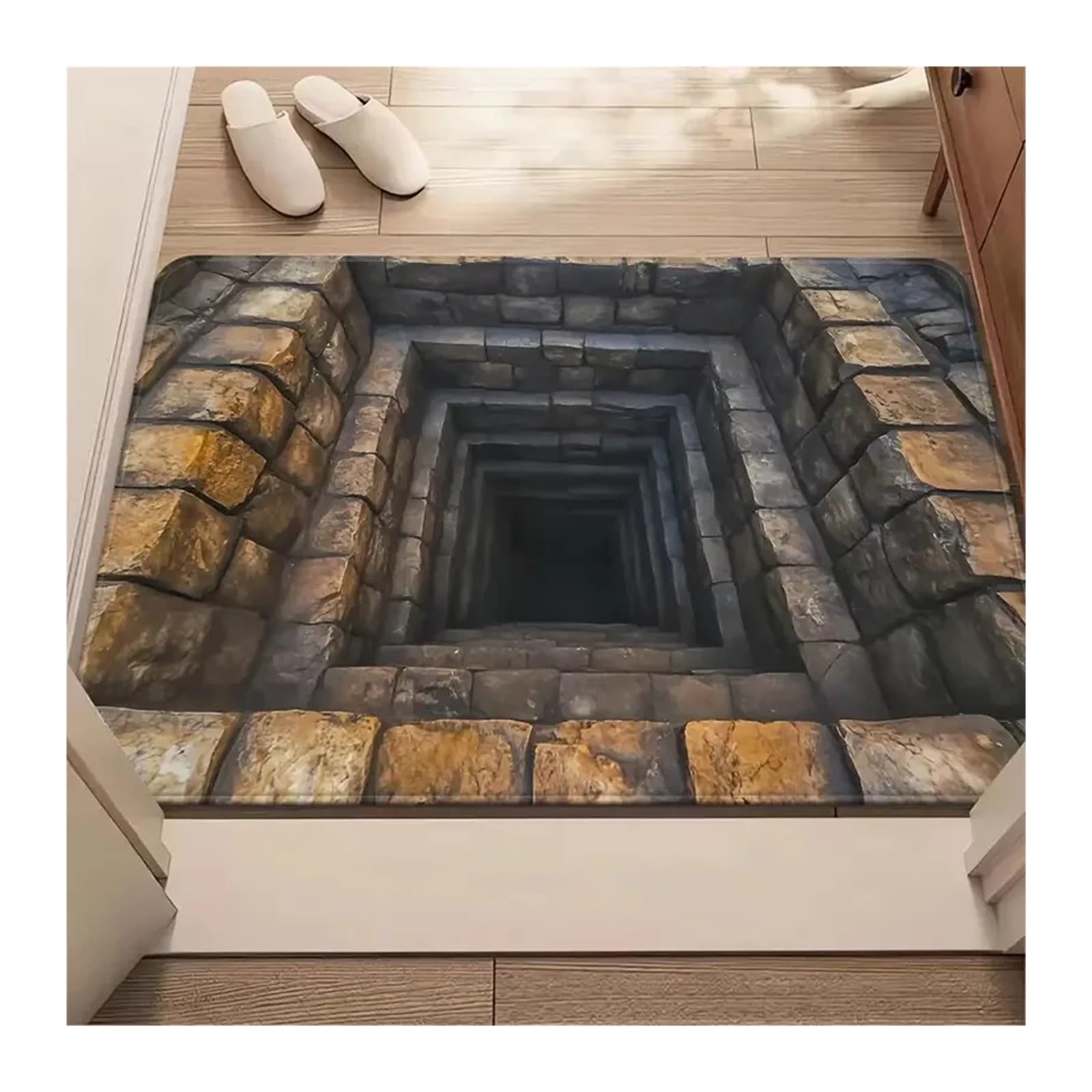 Tapis illusion d'optique 3D antidérapant effet puits profond décoratif pour entrée 60x90 cm
