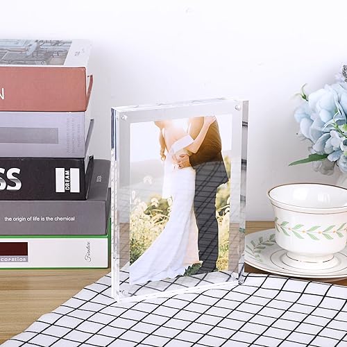 Miniatura 6 de JUXYES Marco de fotos de acrílico transparente de 5 x 7 pulgadas, marco de fotos magnético sin marco, marco de fotos flotante de doble cara, marcos