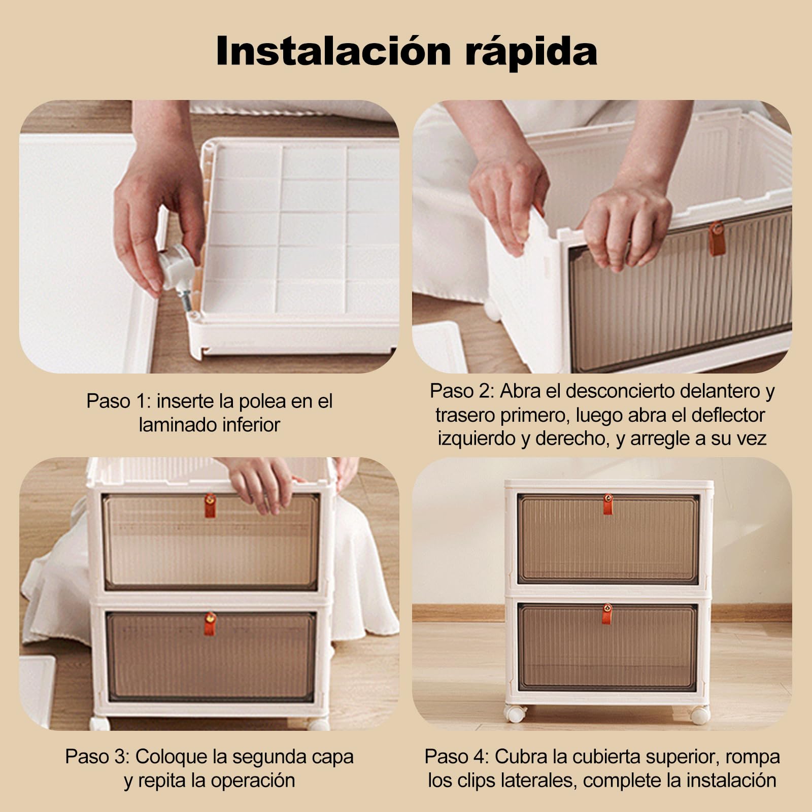 Ergocar Caja de Almacenamiento de Plástico Plegable, Grueso y Duradero, Transparente Cajas de Almacenamiento Apilables con Tapas y Ruedas, para Dormitorios, Salas de Estar, Coche