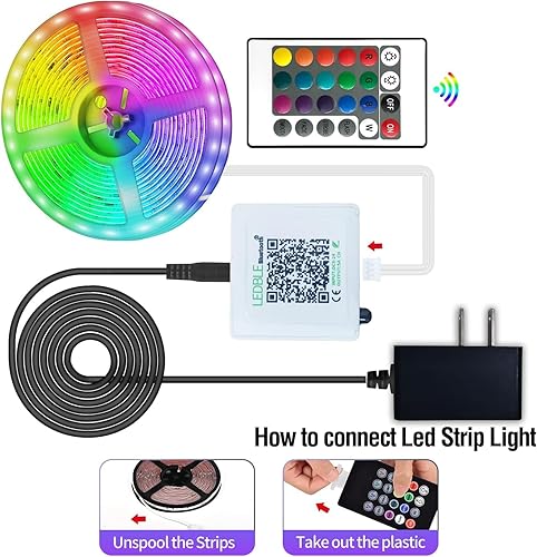 Miniatura 5 de AILBTON Tira de luces LED, sincronización de música, cambio de color, micrófono integrado, control de aplicación Bluetooth, cinta de luces LED con