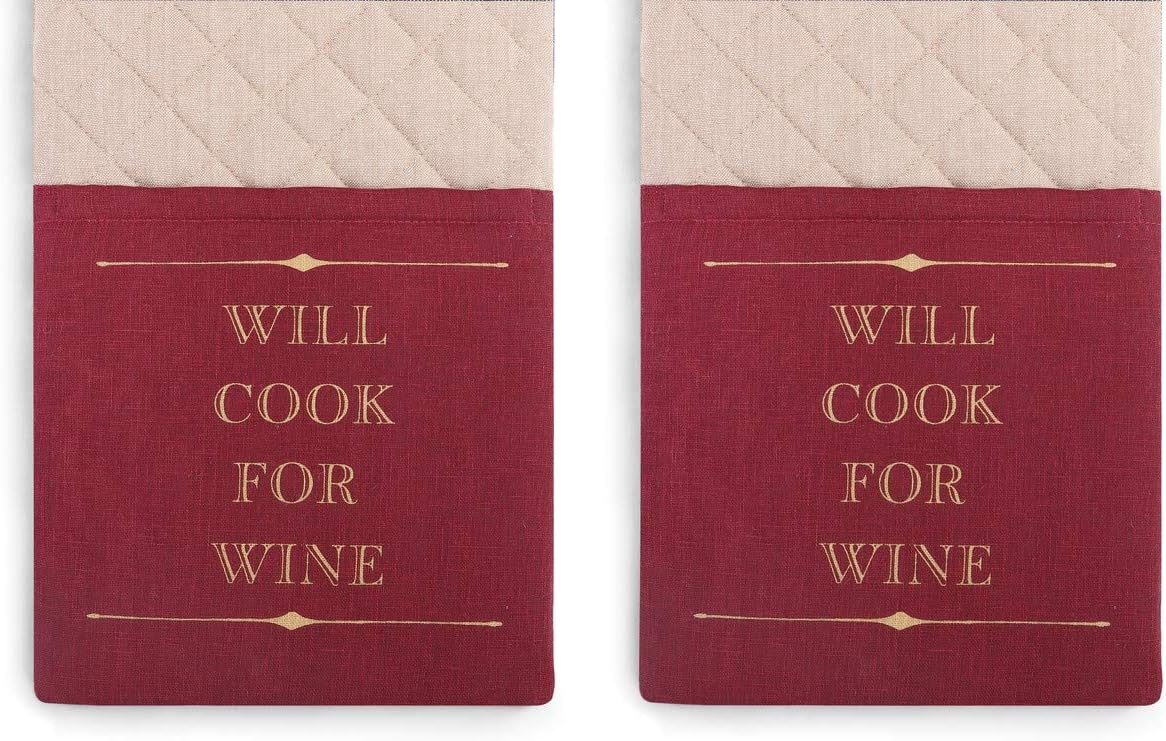 DEMDACO Will Cook for Wine Deep Red 30 x 8 Cotton Blend Fabric Double Oven Mitt