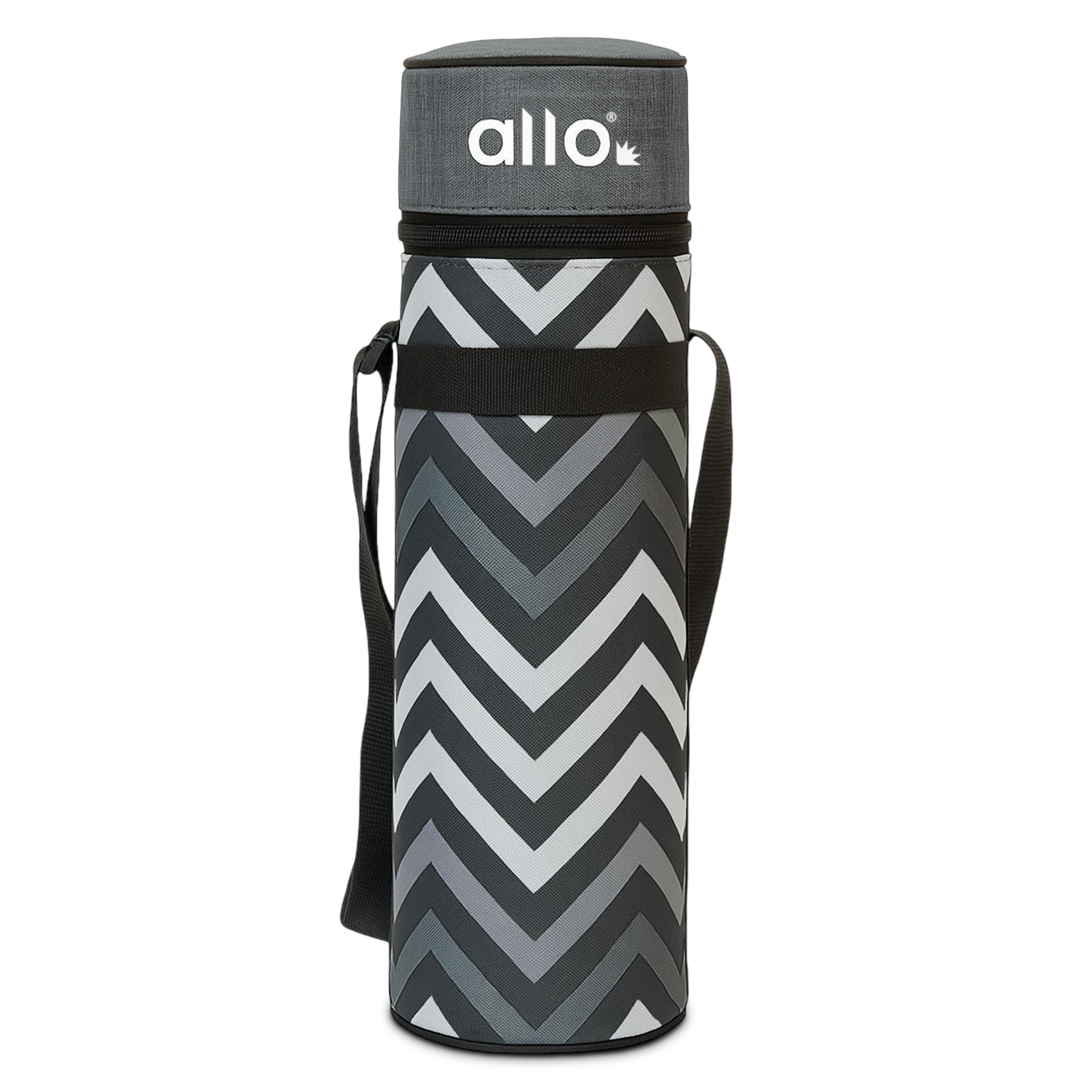Allo Polyester Thermal Insulated 1L Bottle Cover – Water-Proof Modern Carrier Sleeve with Adjustable Shoulder Handle & Zipper Closure for Travel, Hiking, Office & School, Grey Chevron-image-49