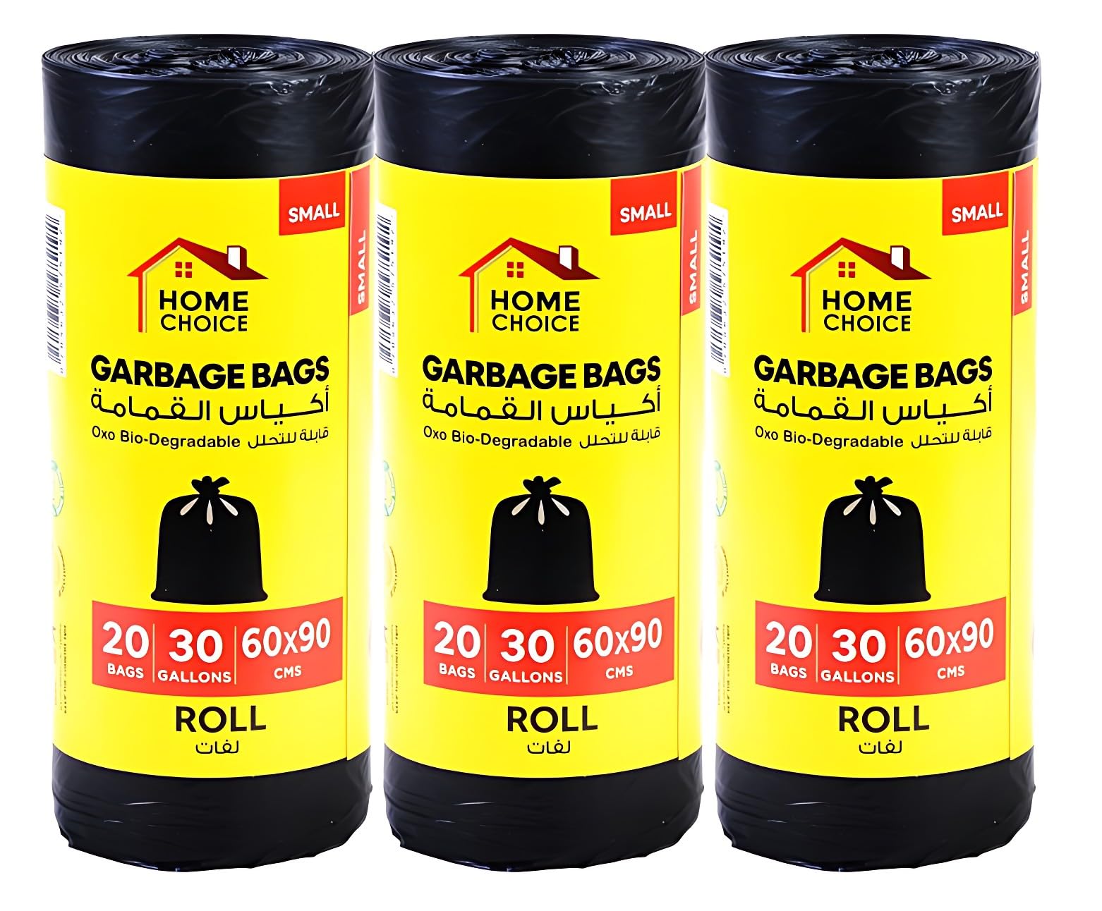 Home Choice Garbage Bags, 30 Gallons Pack of 3, Black, 60 Bags, 60x90 cm, Bin Liner, Trash Bags, Waste Bags for Indoor and Outdoor Use