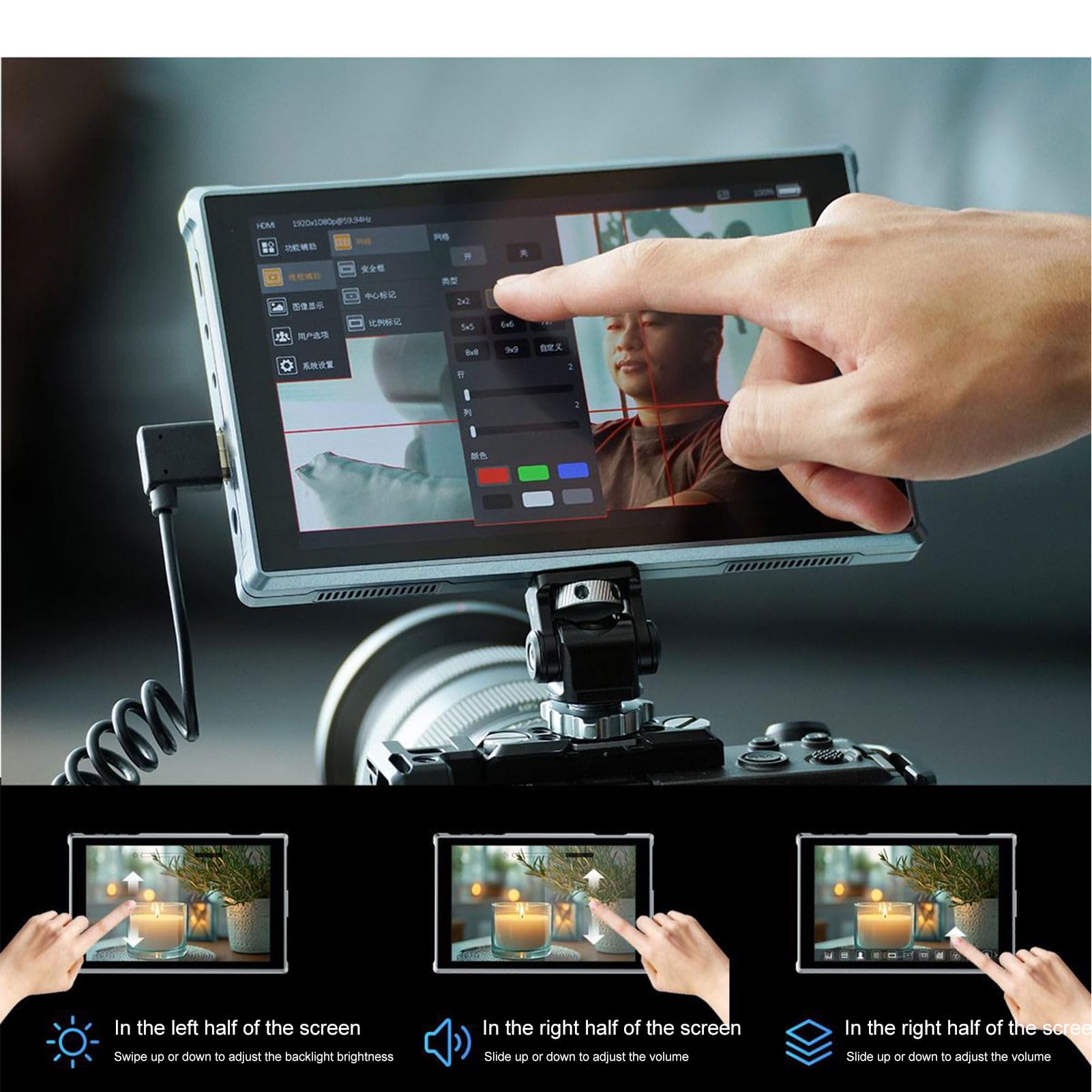 banapoy Monitor Campo per Fotocamera, Touch Screen IPS HD 7Pollici 1280x800 Ingresso e Uscita 4K Monitor Video Esterno Portatile per Fotocamera DSLR Videocamera Videografo Filmmaker