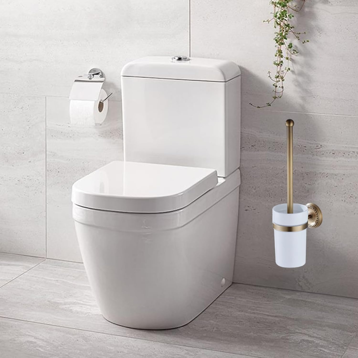 Toilet Brush and Holder Set 14.6in Brass Antique Wall Mounted Toilet Brush with Ceramic Cup Elegant Bathroom Essentials Bowl Bowl Cleaners and Holder